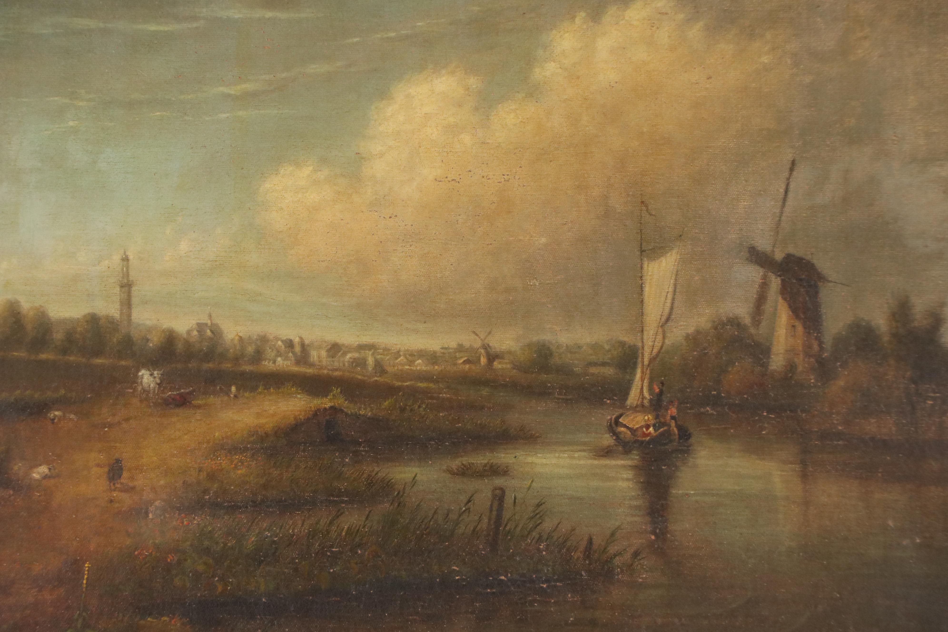 Continental School Oil Painting of Pastoral Riverside Landscape, Circa 1900