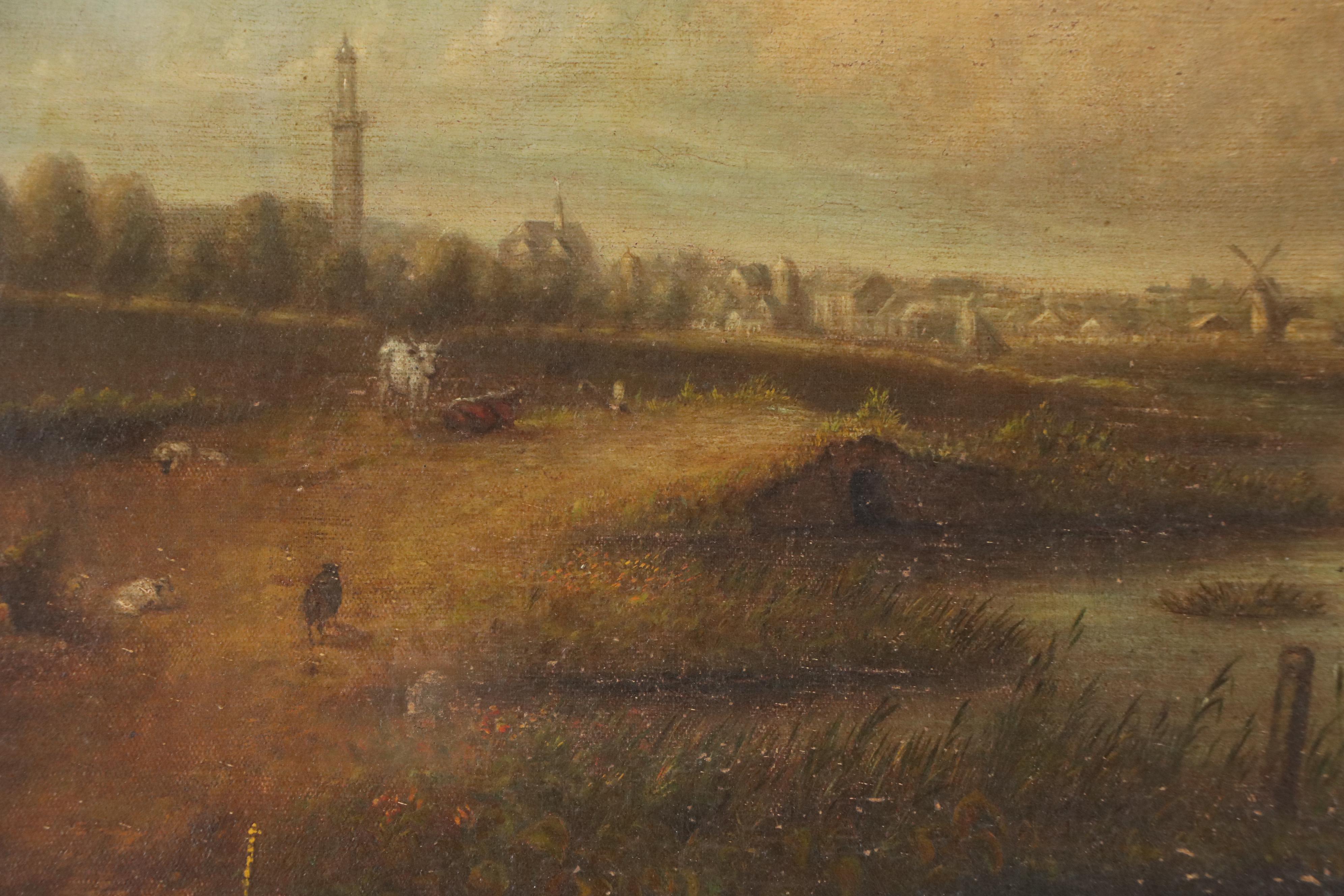 Continental School Oil Painting of Pastoral Riverside Landscape, Circa 1900