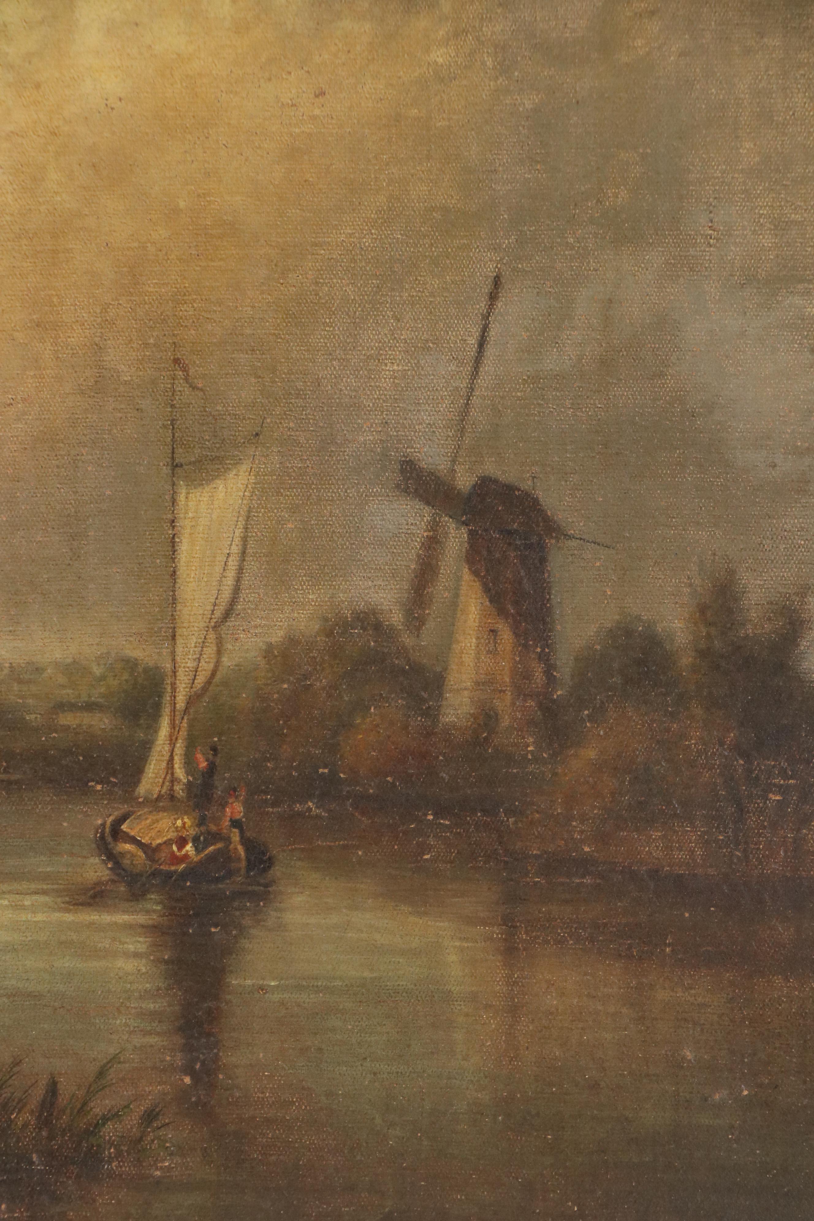Continental School Oil Painting of Pastoral Riverside Landscape, Circa 1900