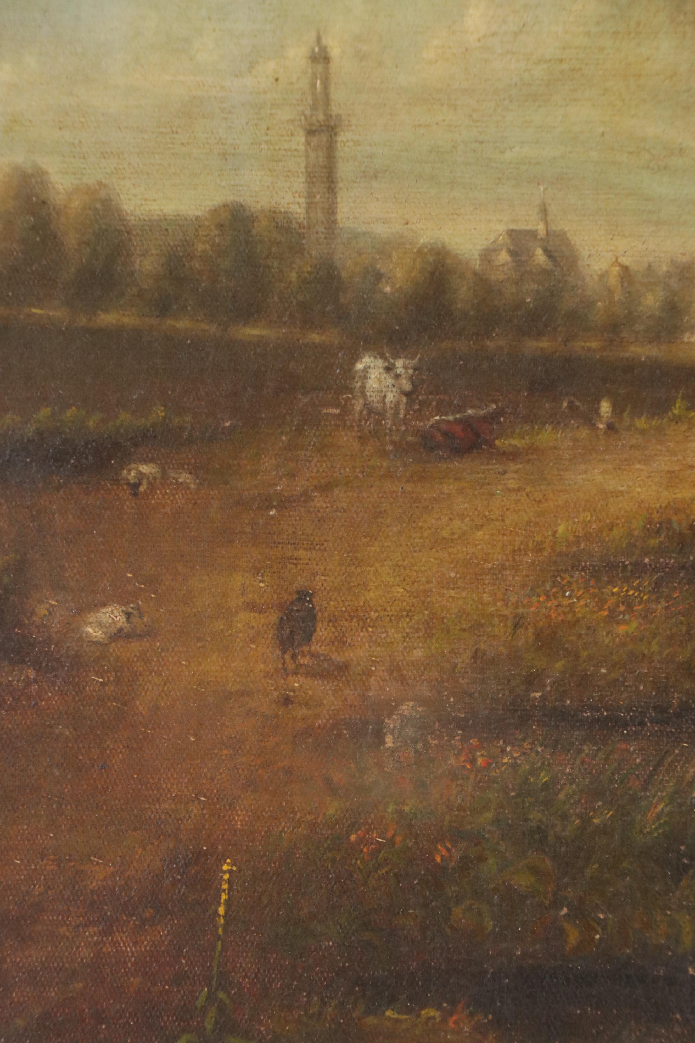 Continental School Oil Painting of Pastoral Riverside Landscape, Circa 1900