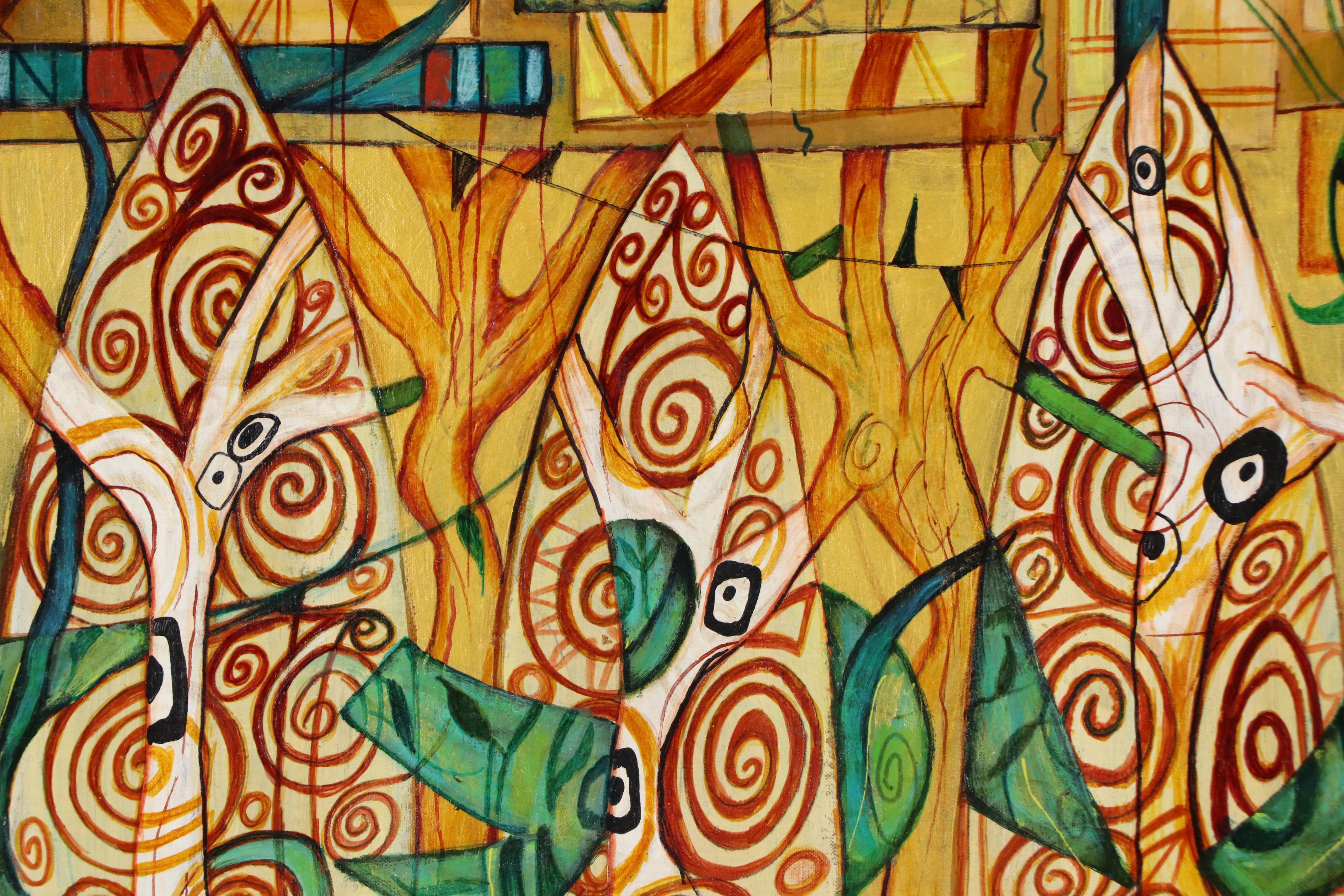 Abstract Landscape With Trees Mixed Media Painting, 2008