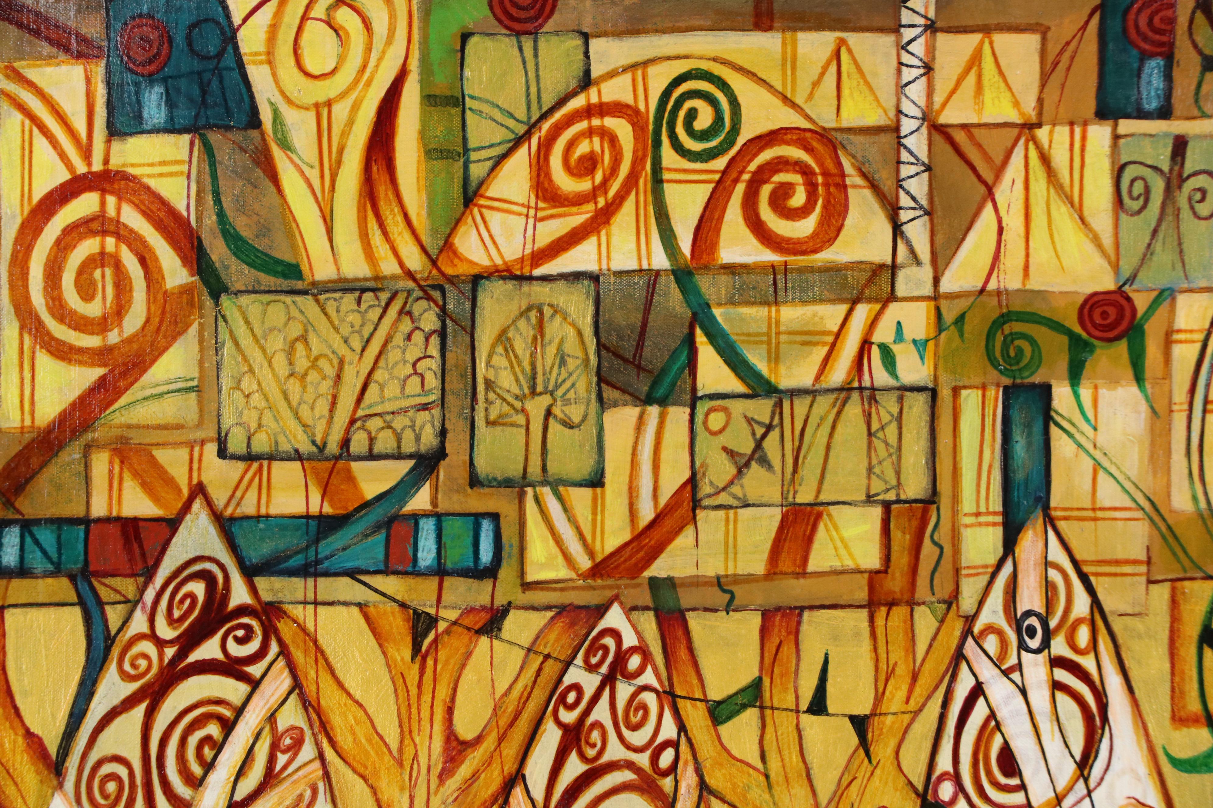 Abstract Landscape With Trees Mixed Media Painting, 2008