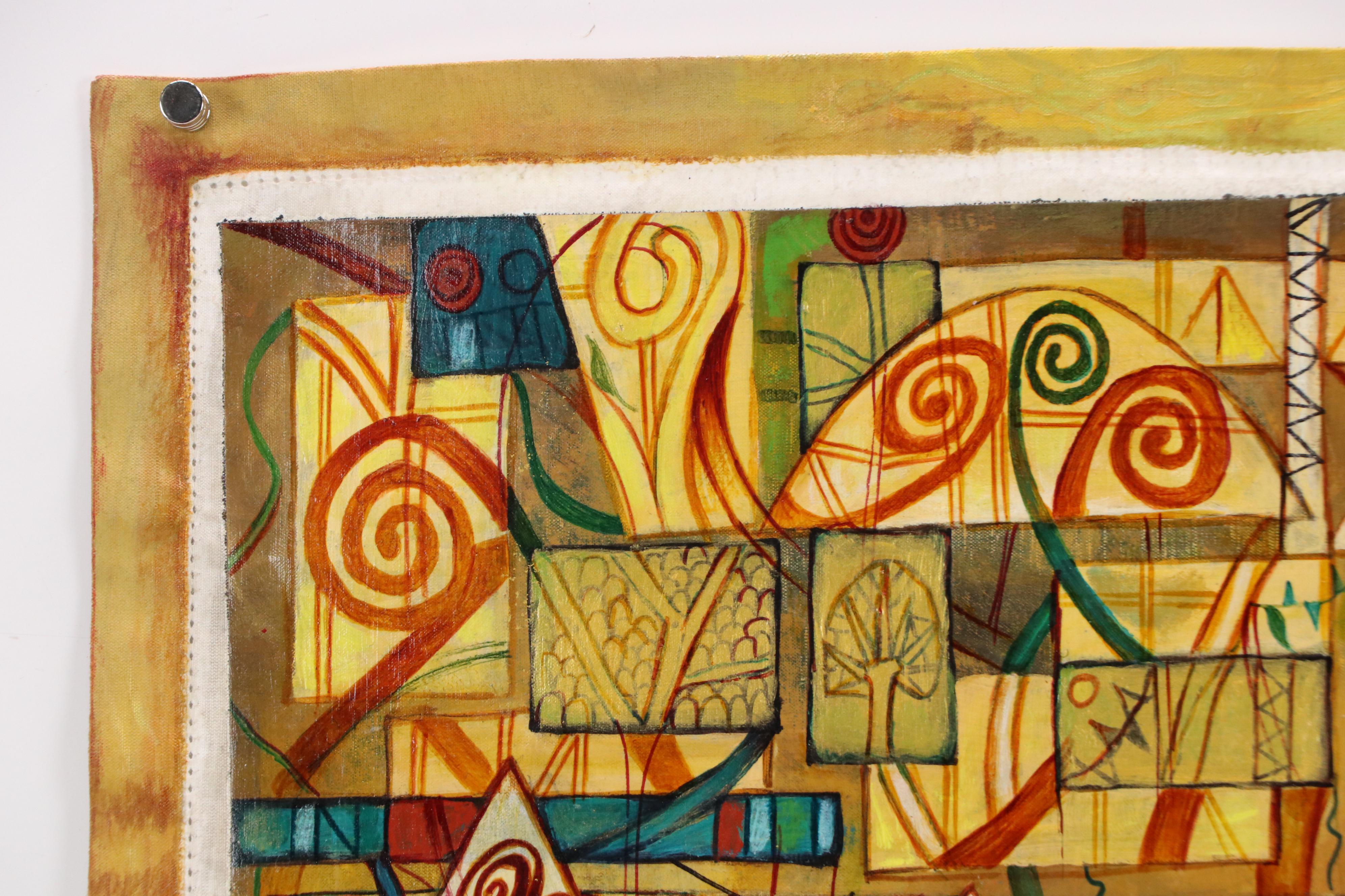 Abstract Landscape With Trees Mixed Media Painting, 2008