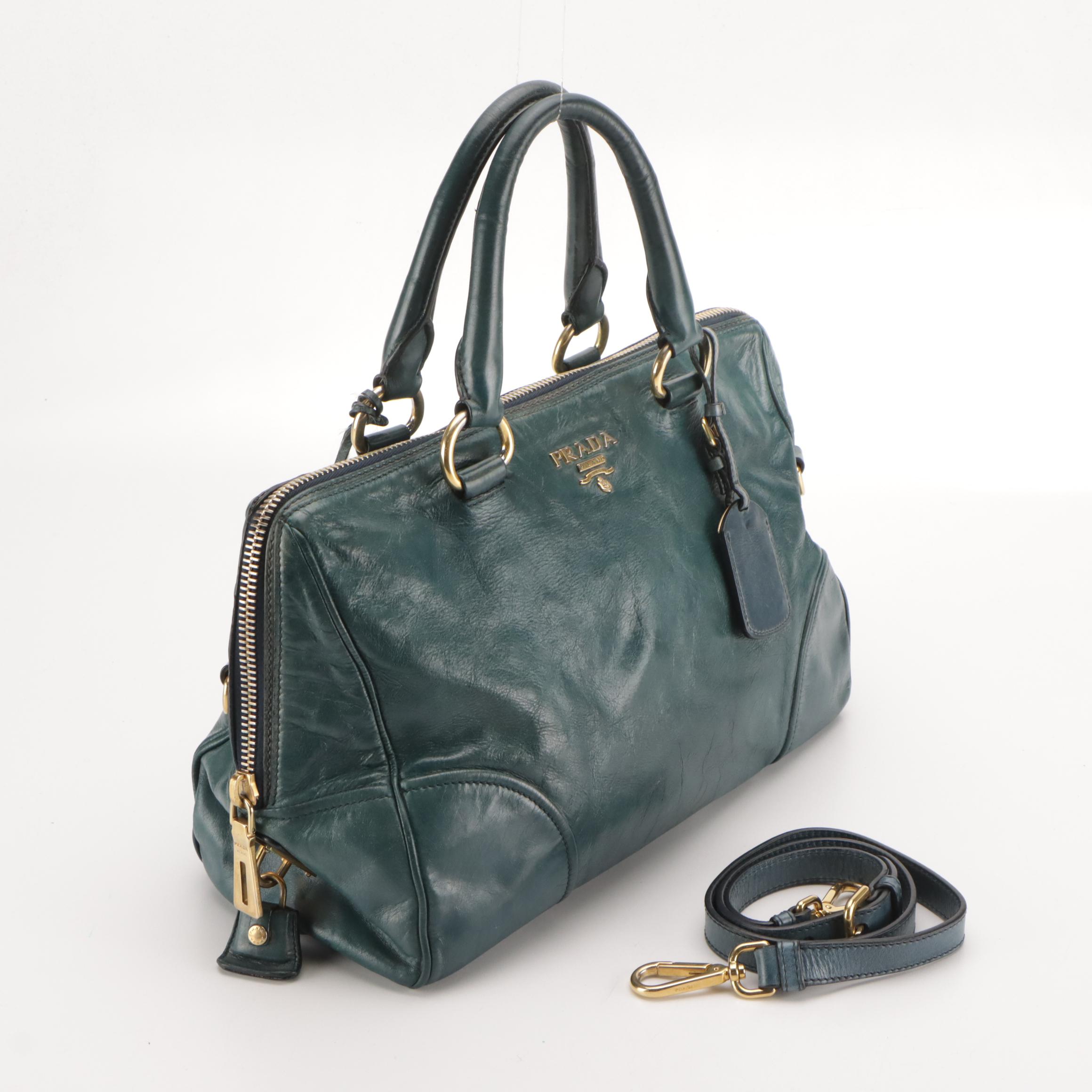 Prada Two-Way Satchel in Blue Vitello Shine Calfskin Leather