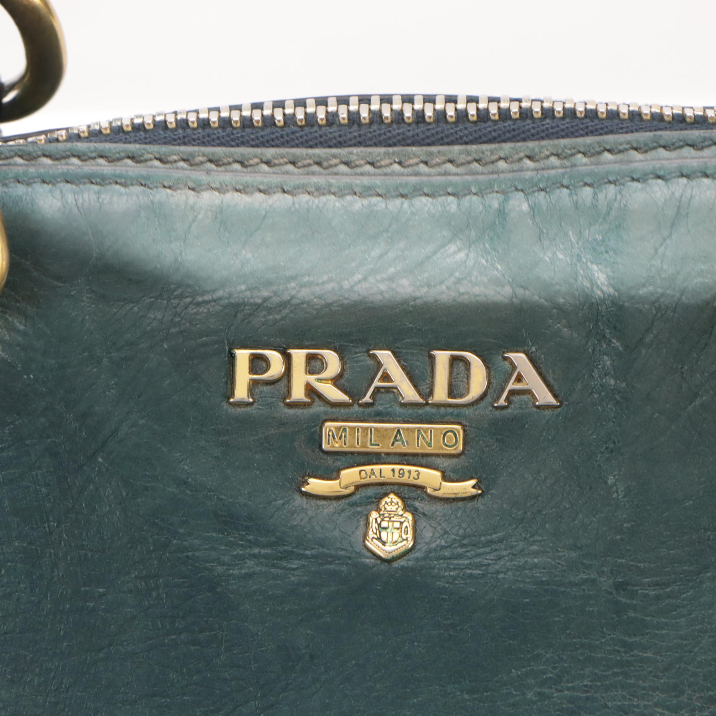 Prada Two-Way Satchel in Blue Vitello Shine Calfskin Leather