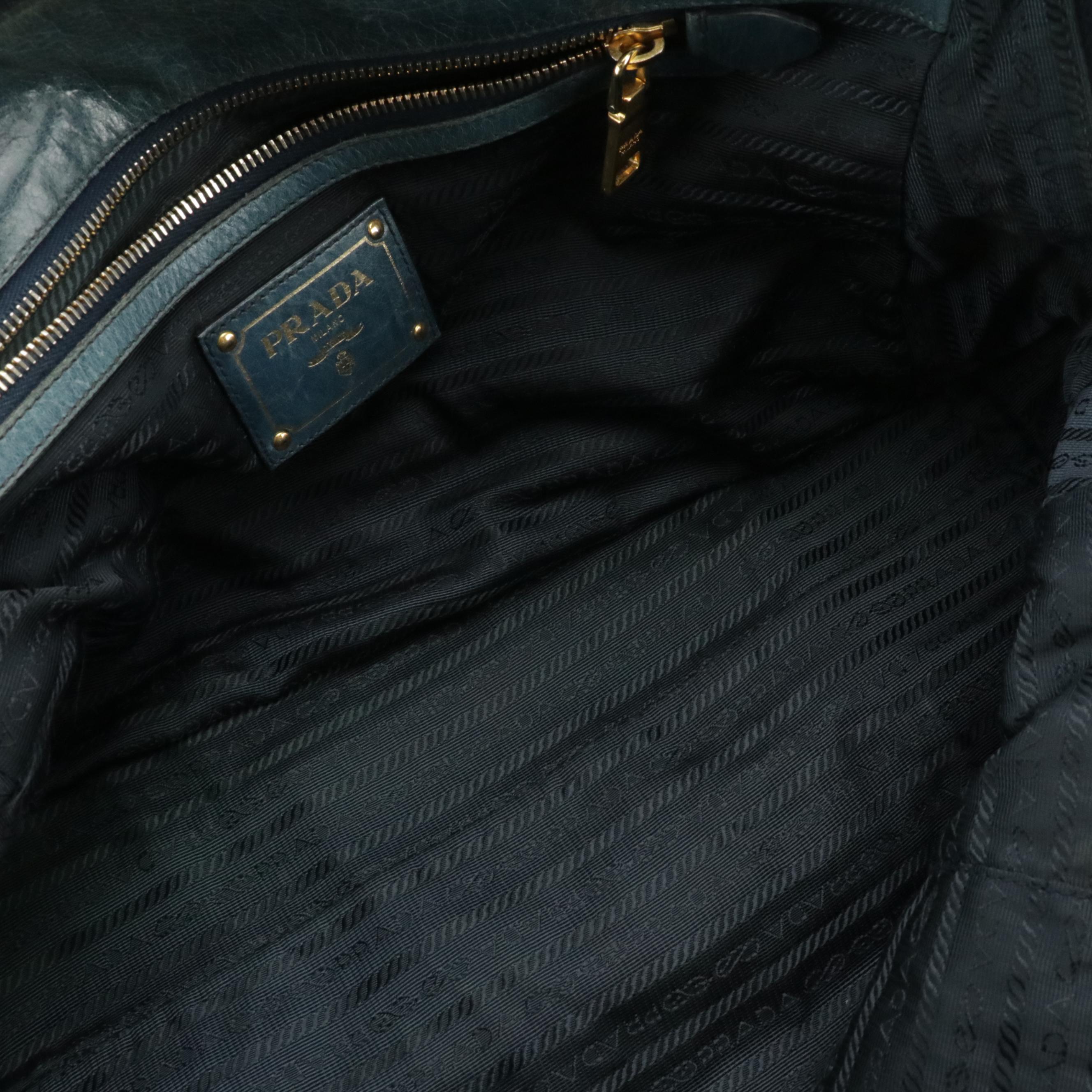 Prada Two-Way Satchel in Blue Vitello Shine Calfskin Leather