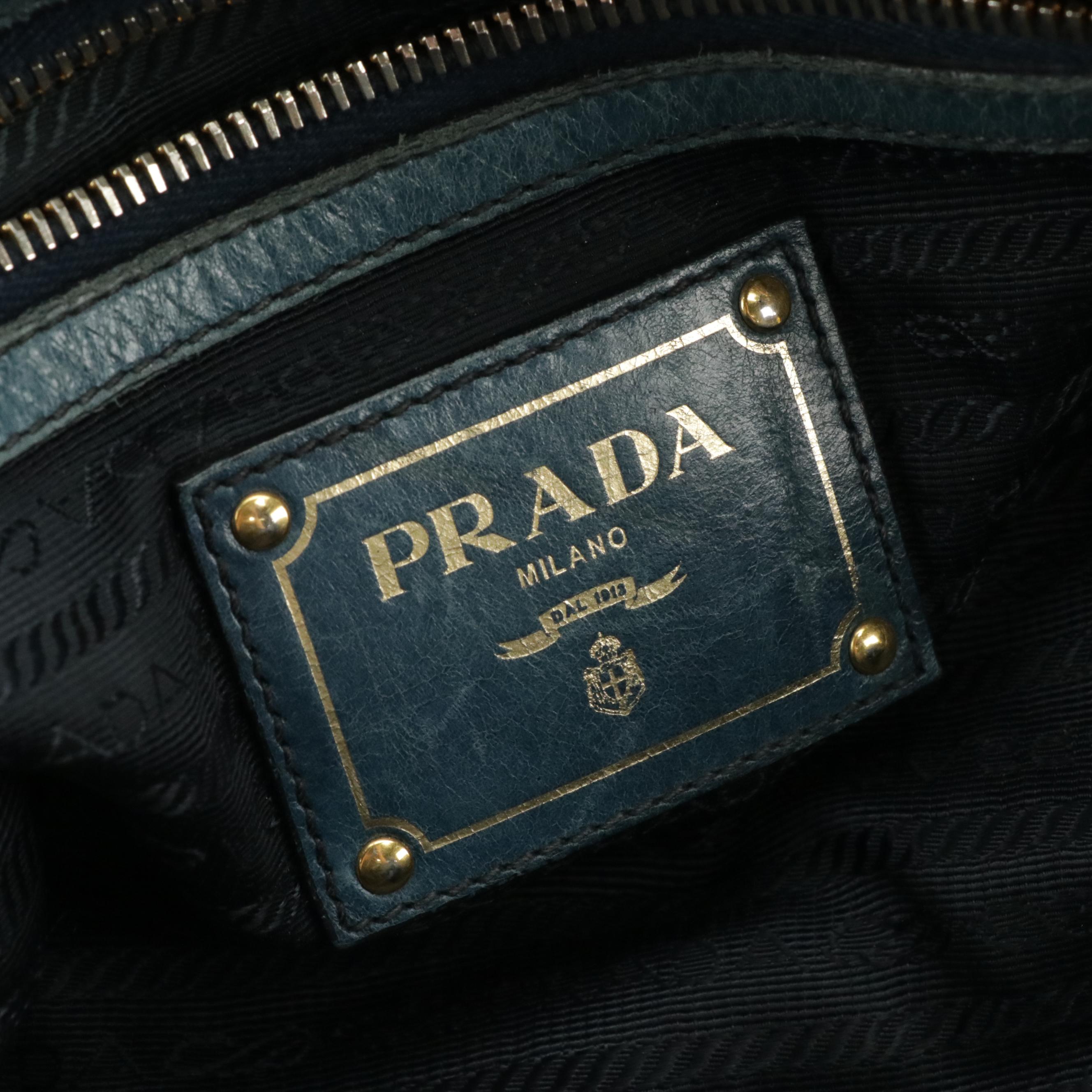 Prada Two-Way Satchel in Blue Vitello Shine Calfskin Leather