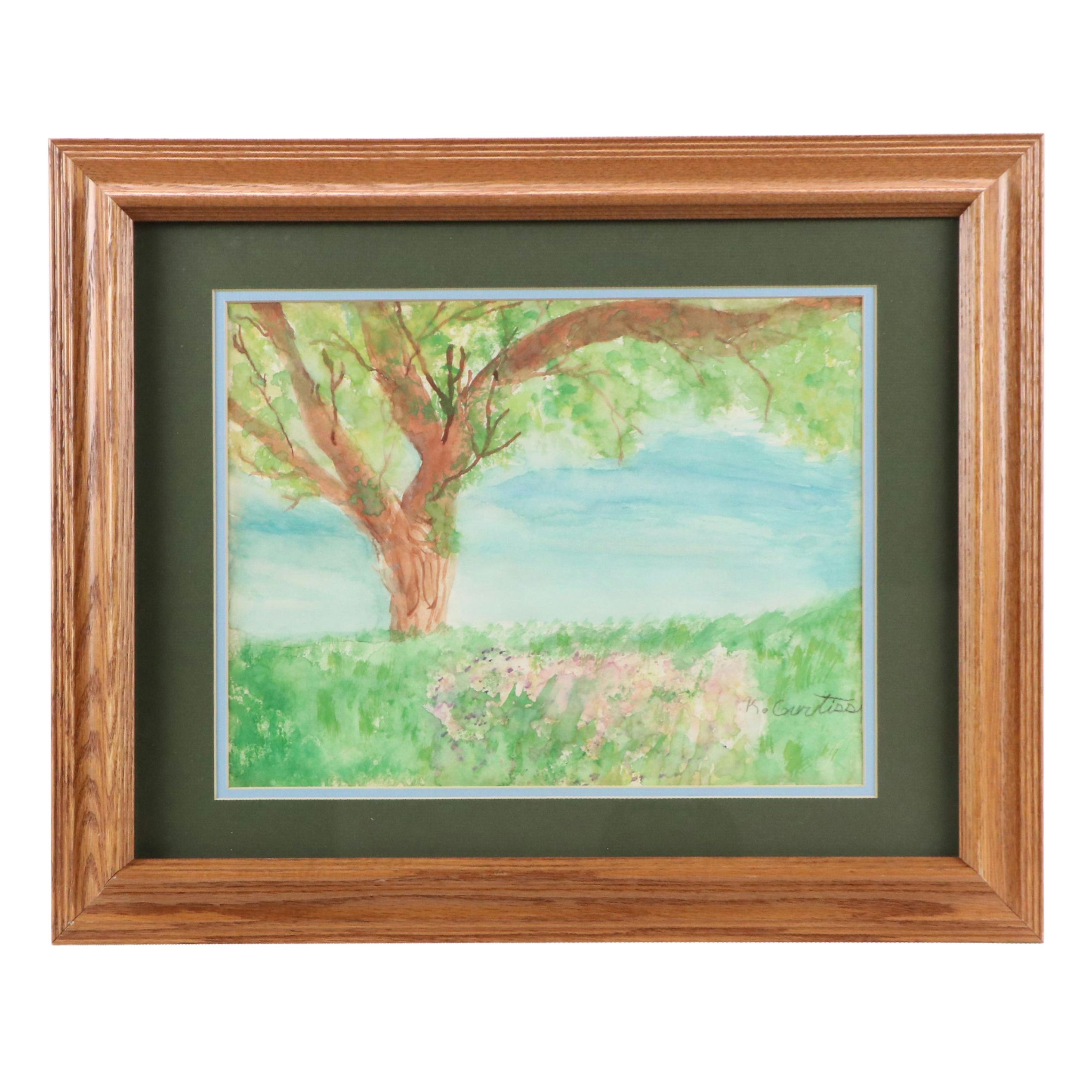 Folk Watercolor Painting "Spring," 1989