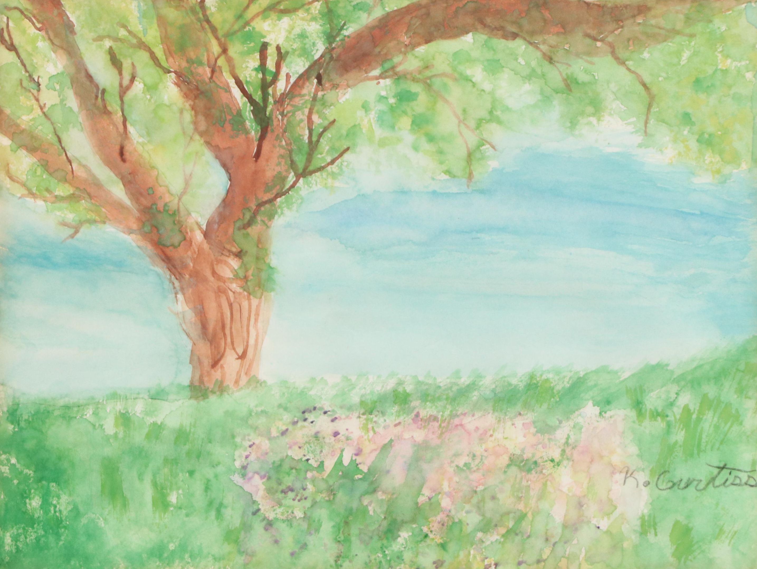 Folk Watercolor Painting "Spring," 1989