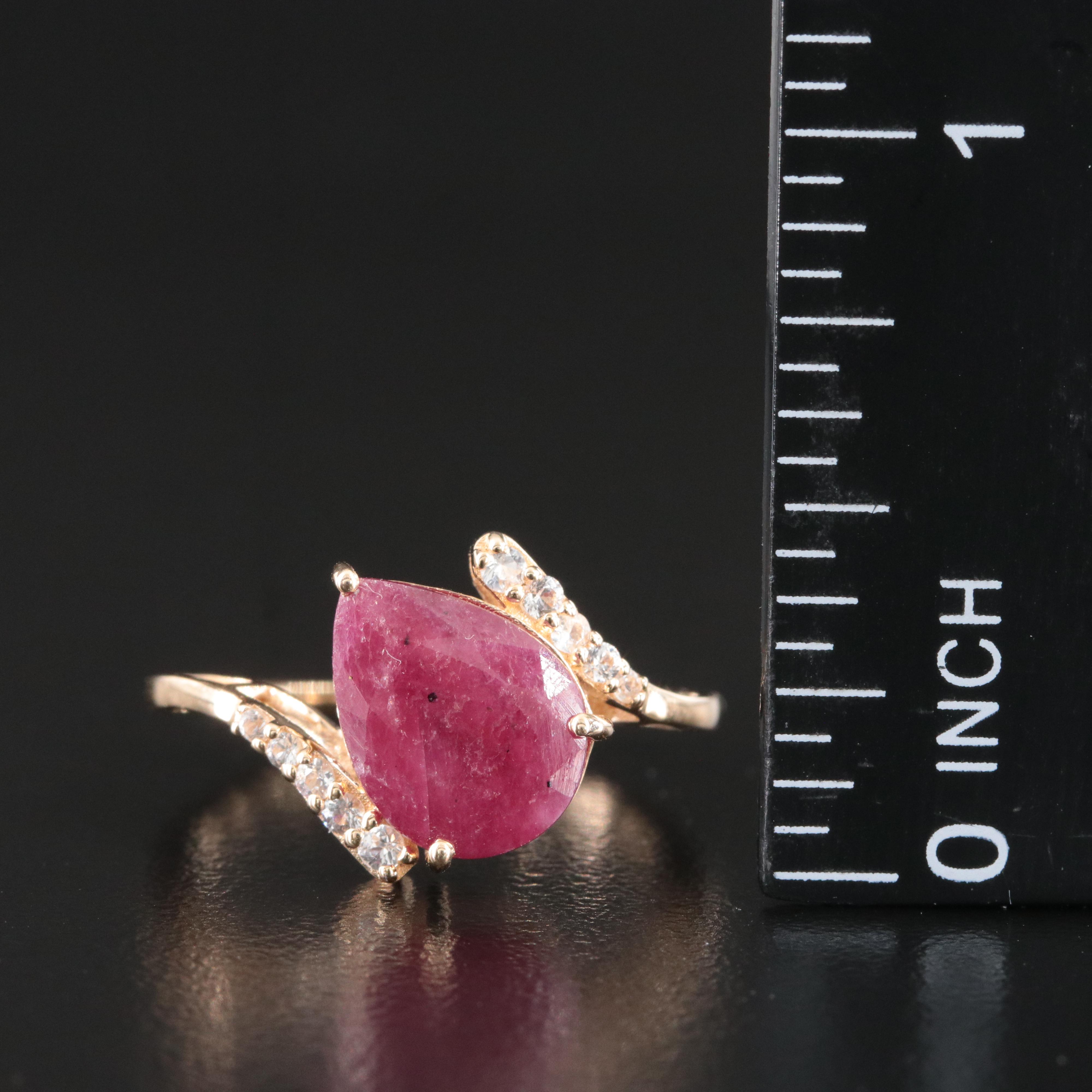 14K 3.08 CT Ruby and White Sapphire Bypass Ring
