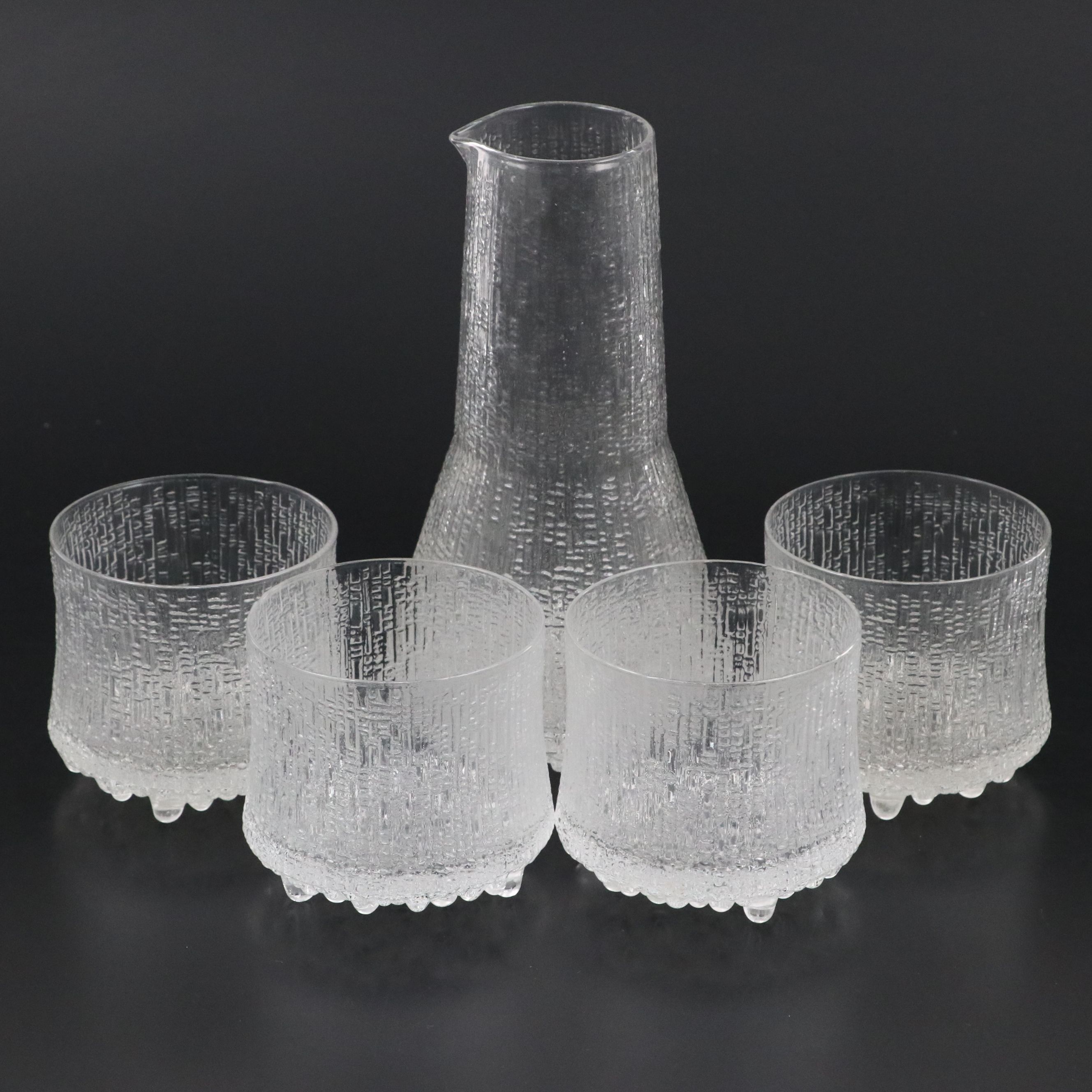 Iittala "Ultima Thule" Textured Glass Carafe and Cocktail Glasses