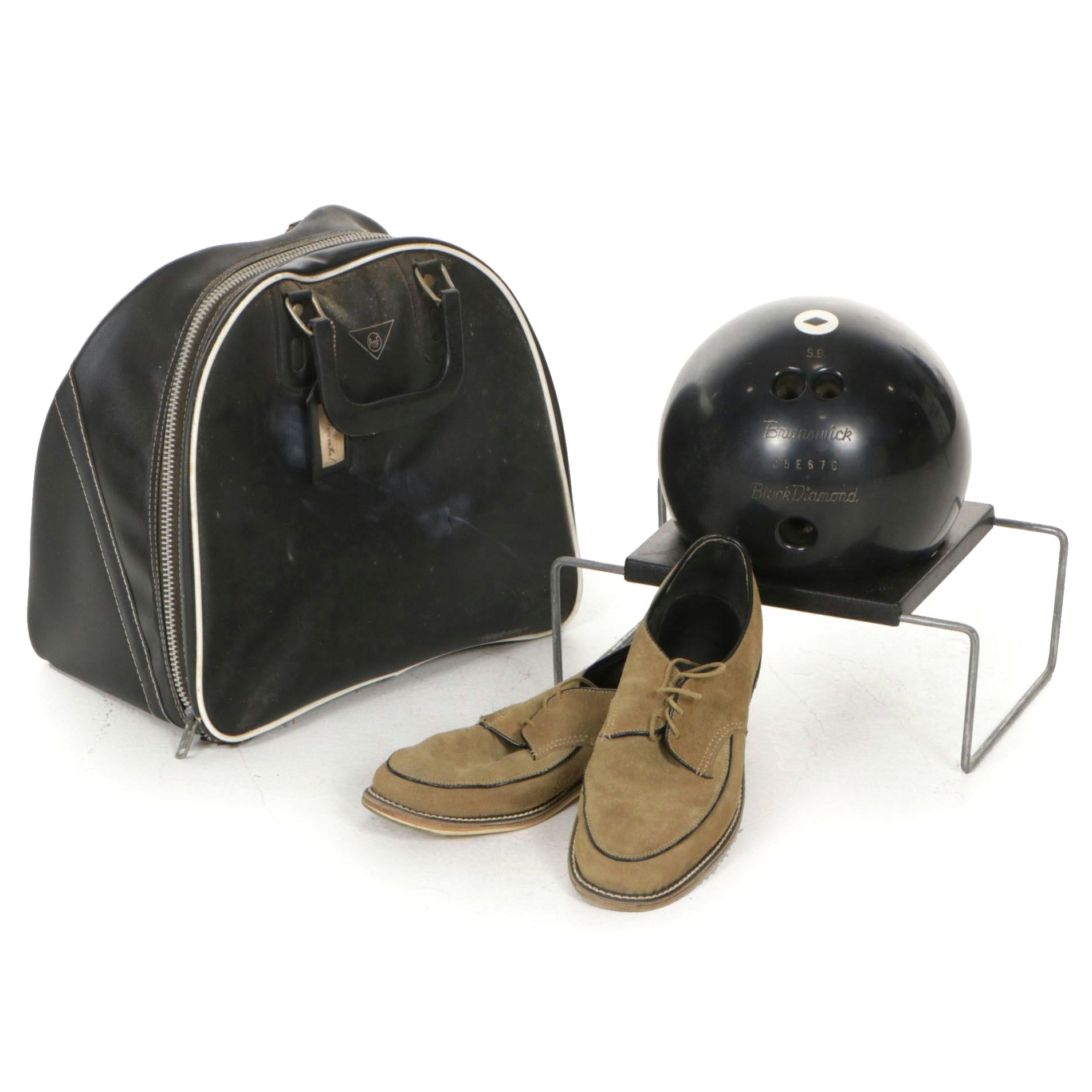 Brunswick Black Diamond Bowling Ball, AMF Bag and Green Briar Bowling Shoes