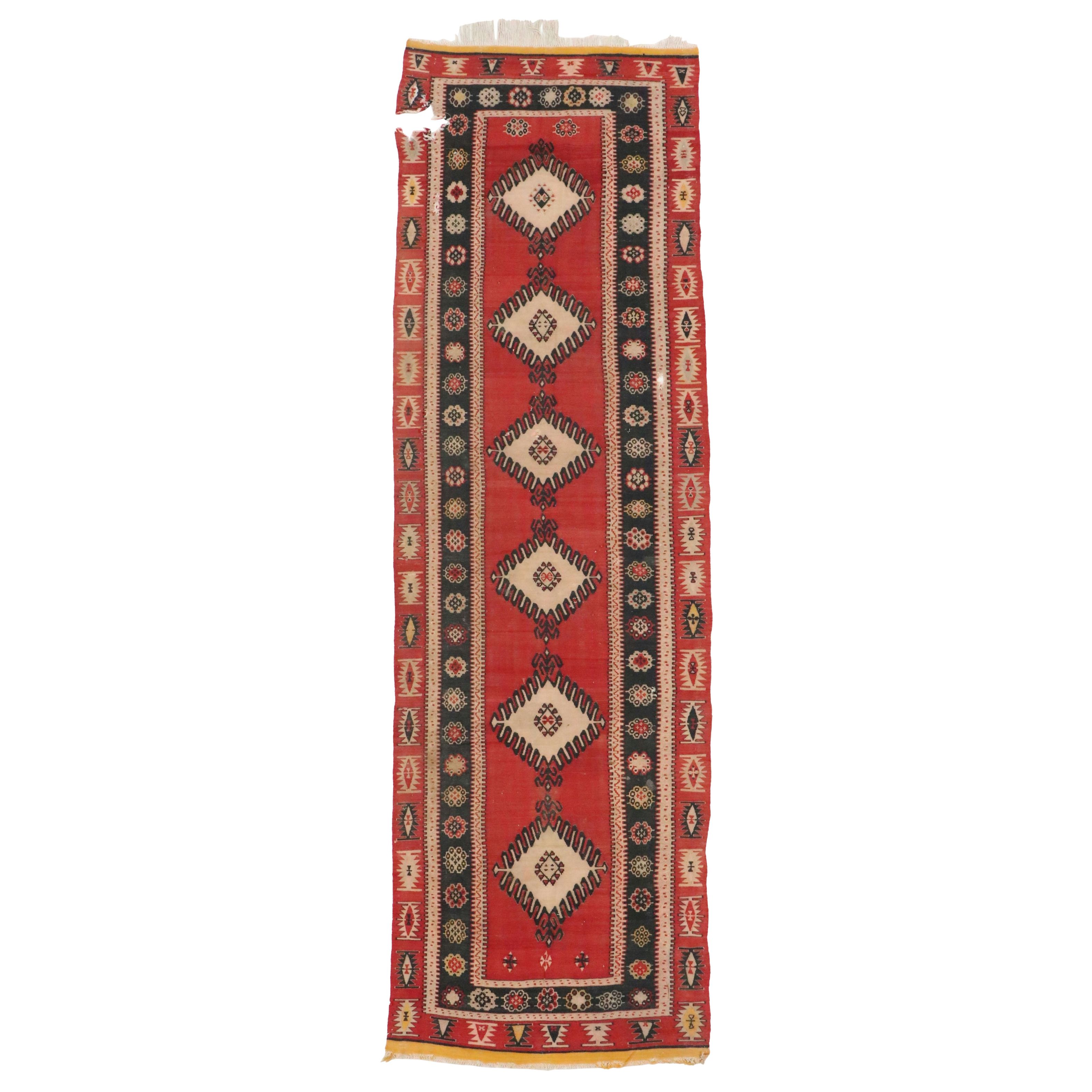 4' x 13'4 Handwoven Turkish Bergama Kilim Long Rug