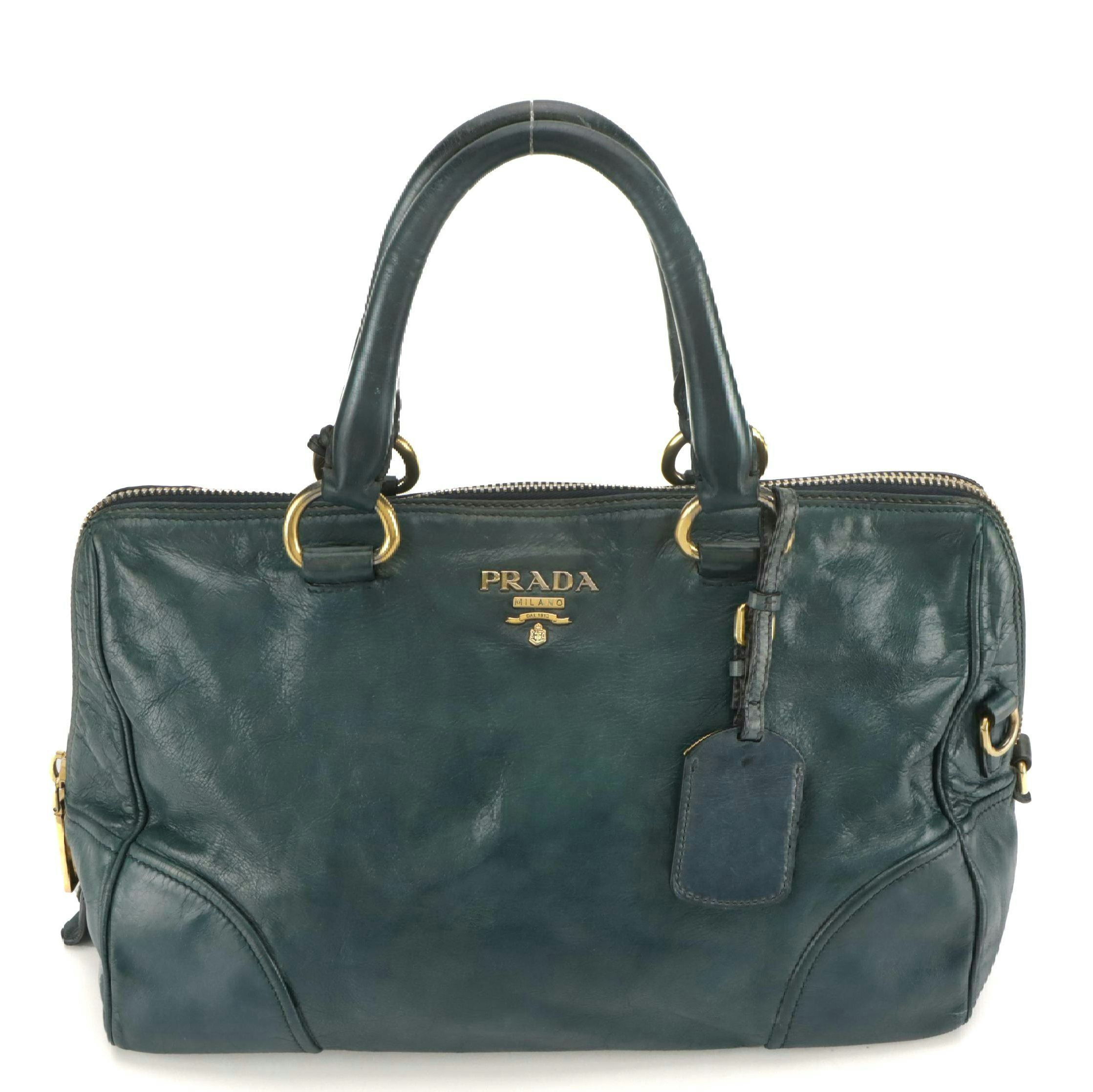 Prada Two-Way Satchel in Blue Vitello Shine Calfskin Leather