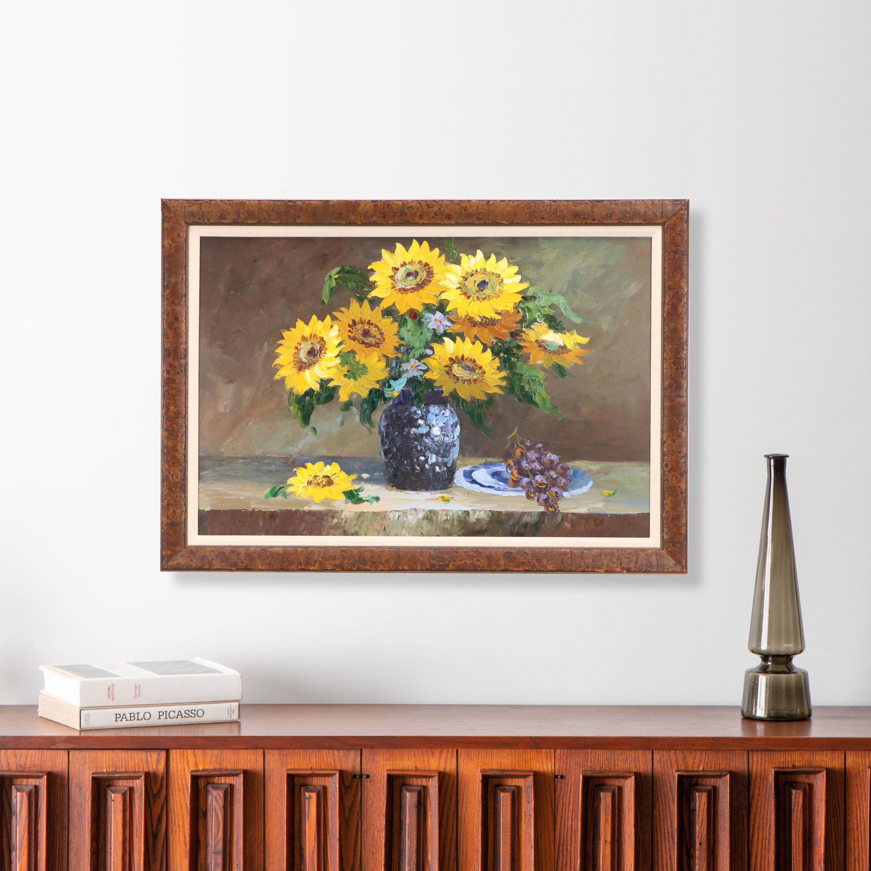 Floral Still Life Acrylic Painting of Sunflowers, Circa 2010