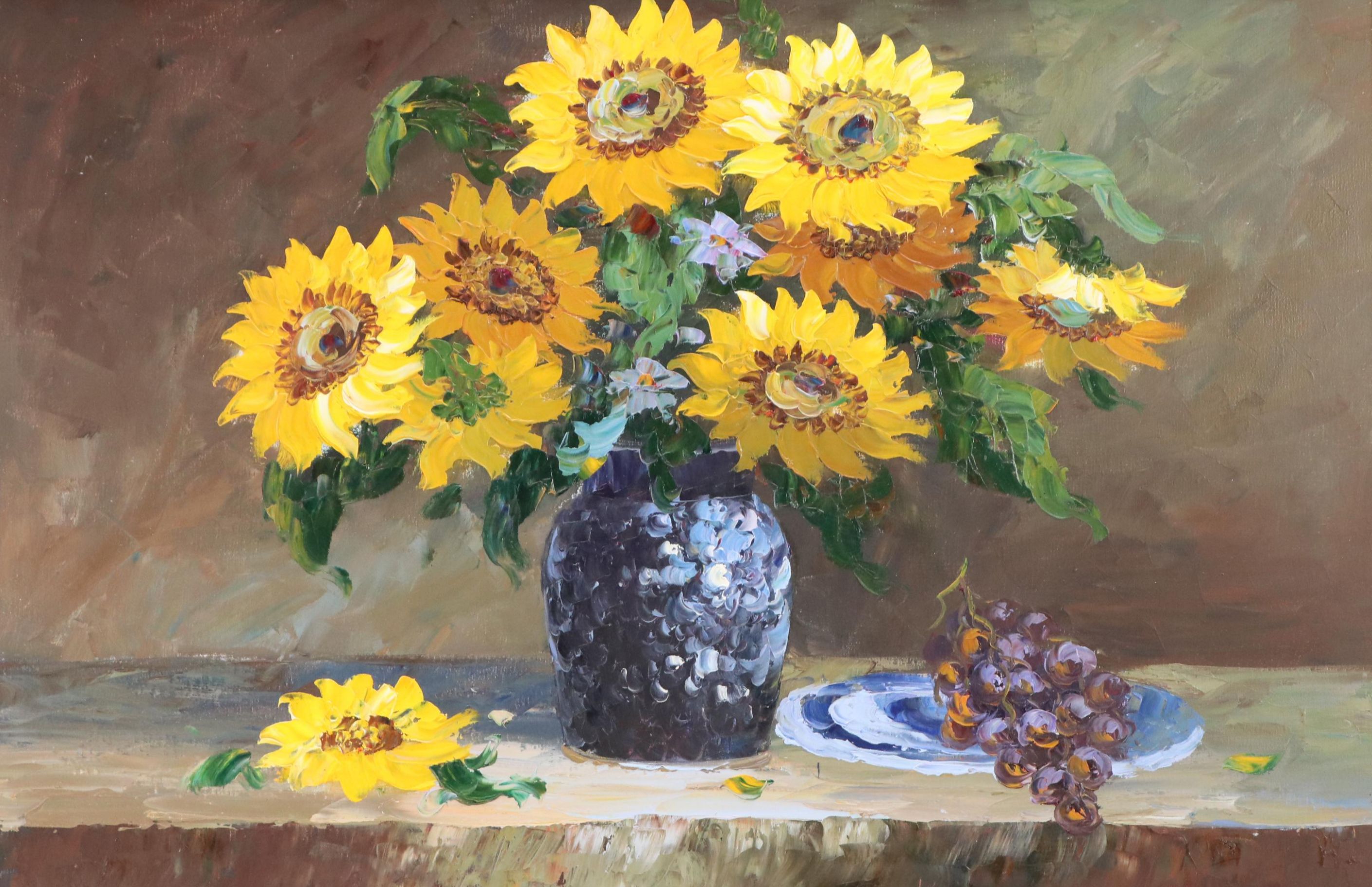 Floral Still Life Acrylic Painting of Sunflowers, Circa 2010