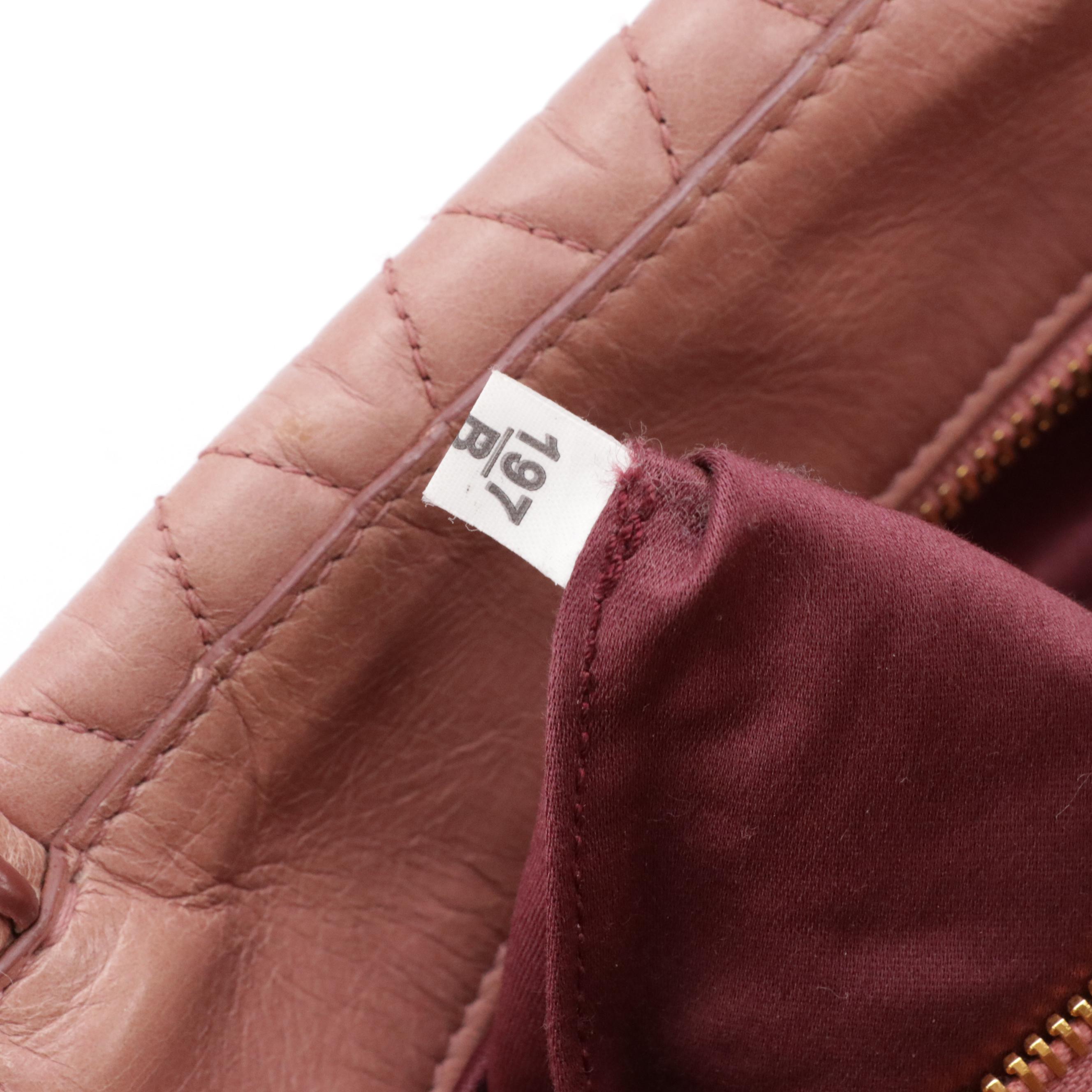 Miu Miu Middle Zip Two-Way Tote in Pink Crinkled Glossy Calfskin Leather