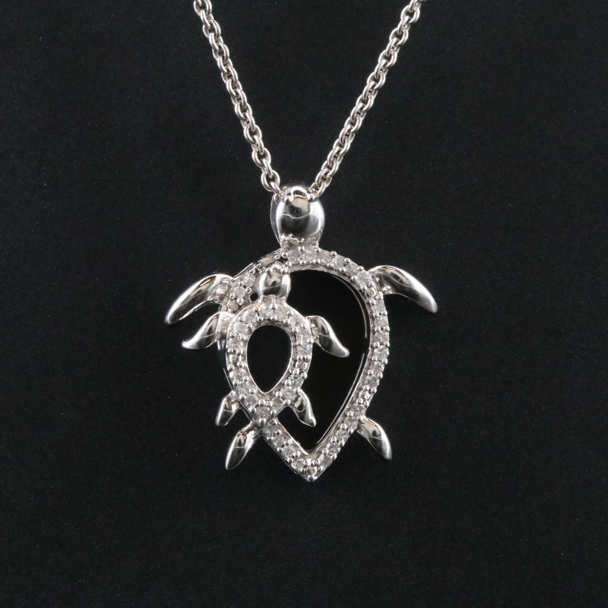 Sterling Diamond Turtle Pendant Necklace
