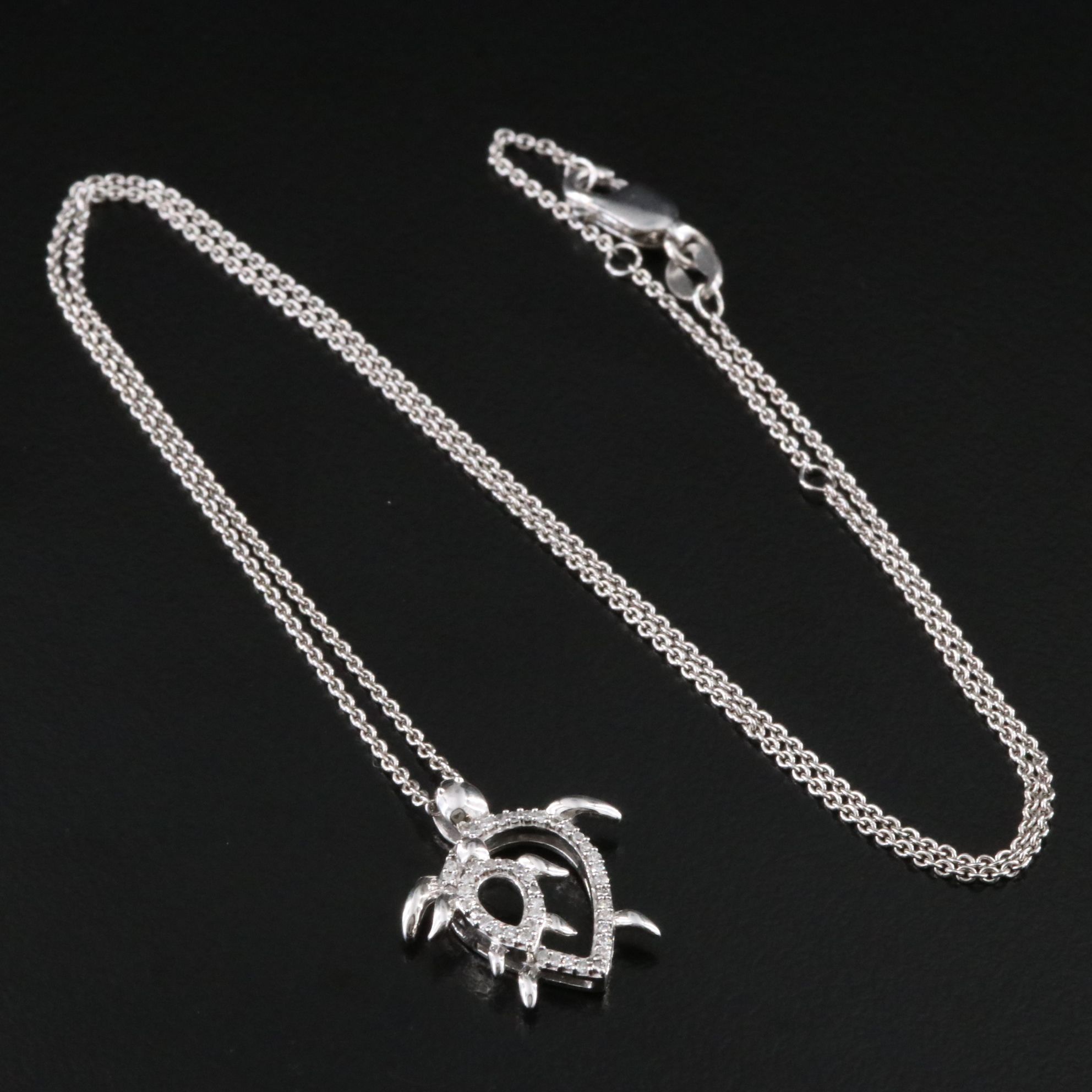 Sterling Diamond Turtle Pendant Necklace