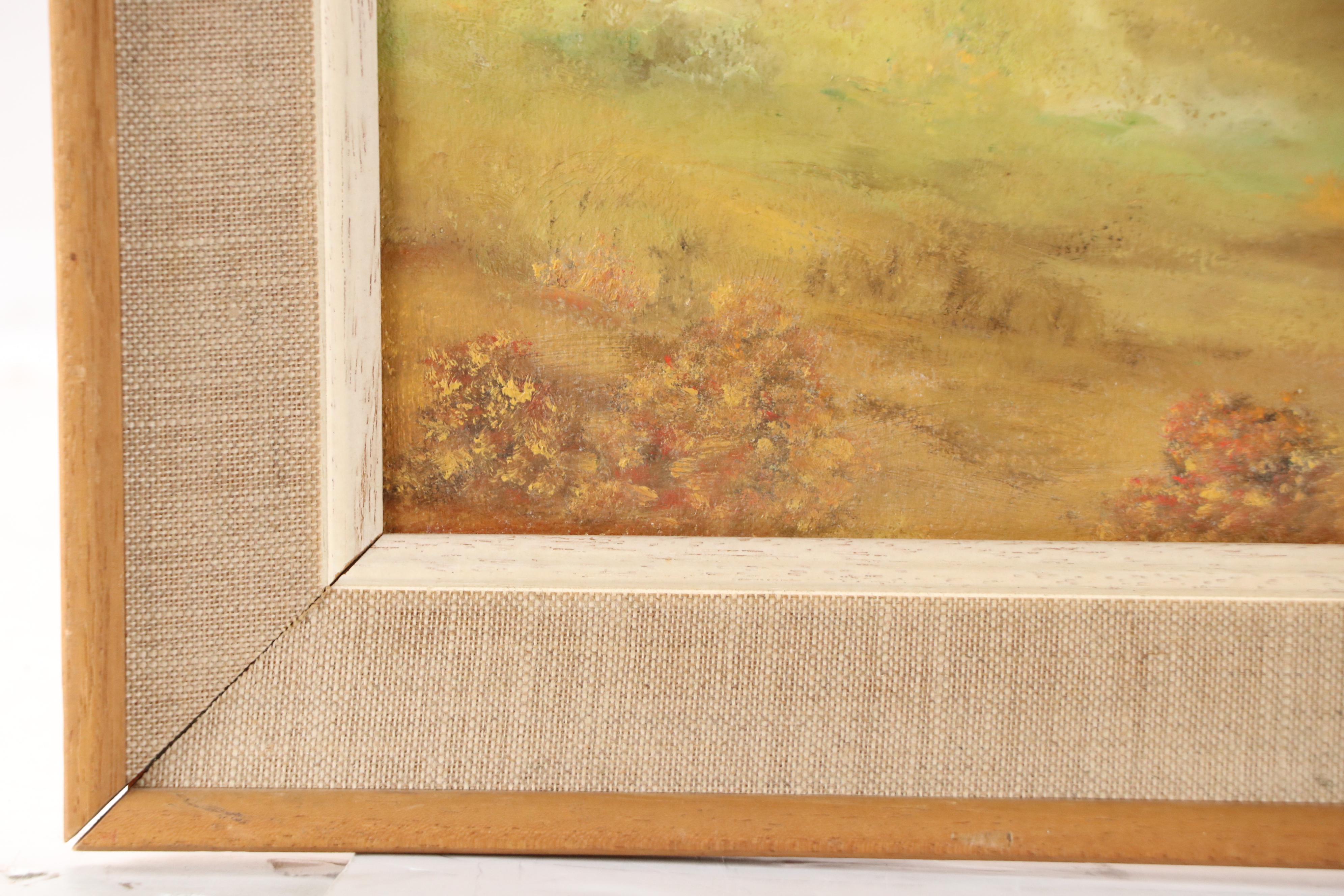 Hammerman Folk Art Oil Painting of Autumnal River Scene with Watermill