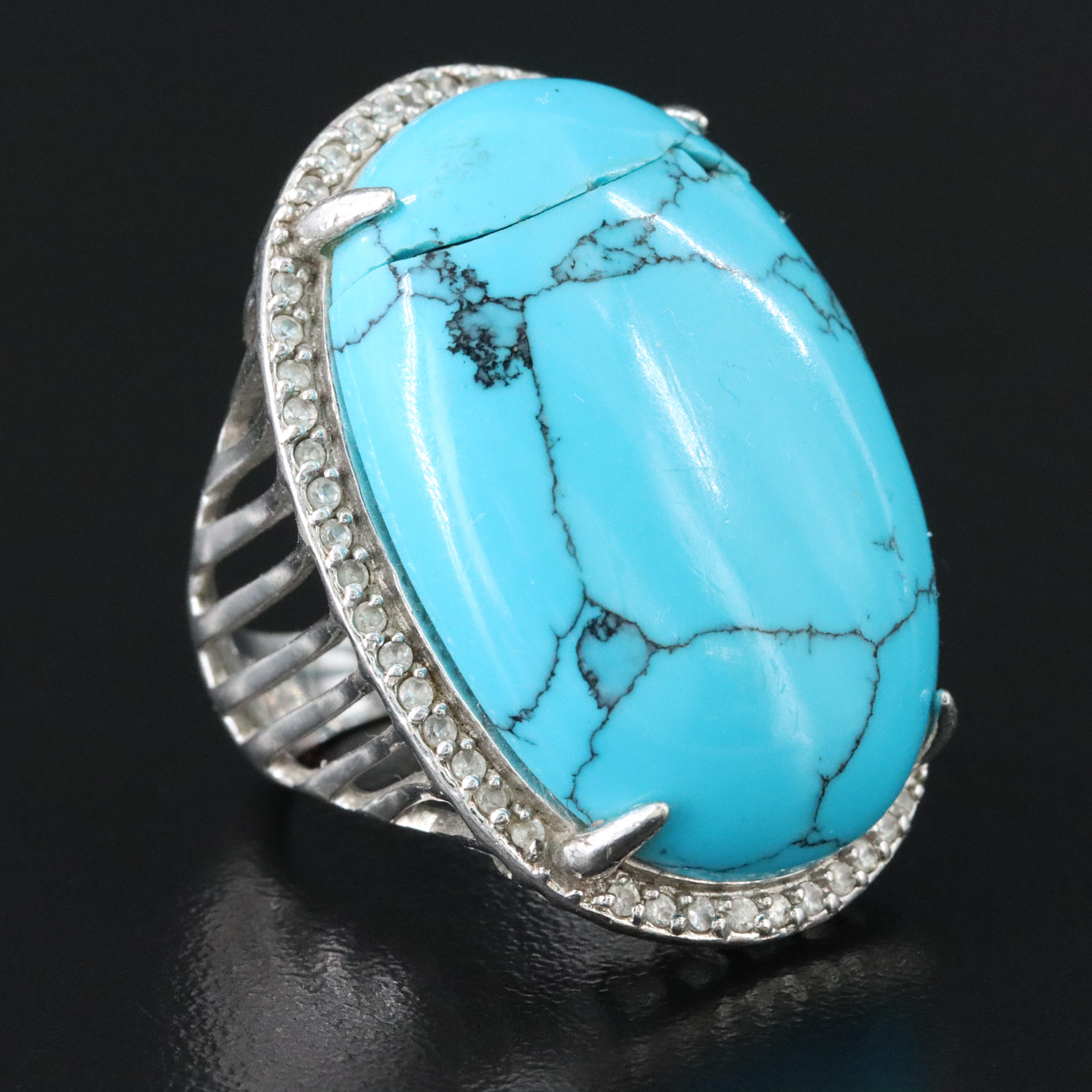 Sterling Howlite and CZ Halo Ring