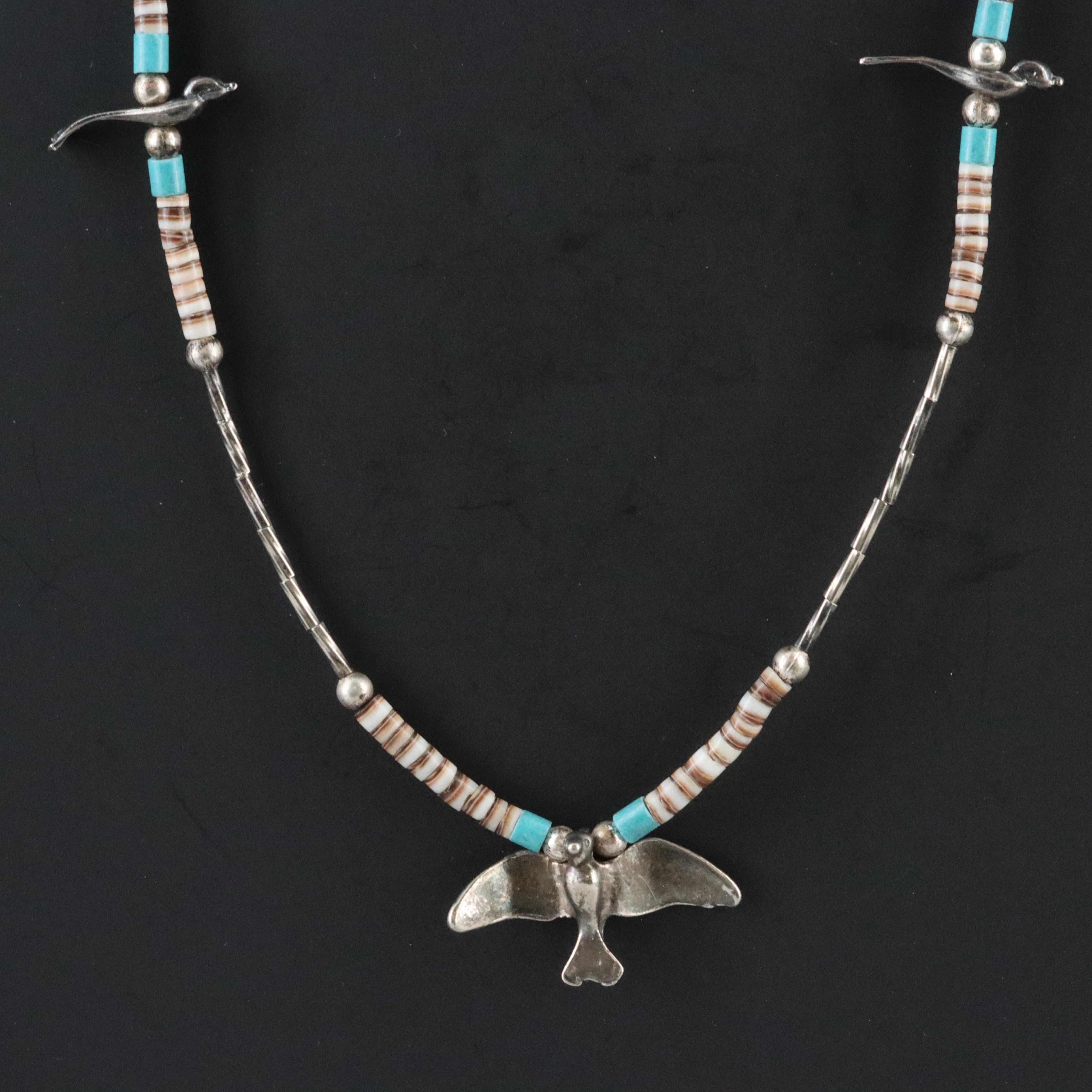Western Style Bird Necklace with Turquoise and Bone Bead Accents
