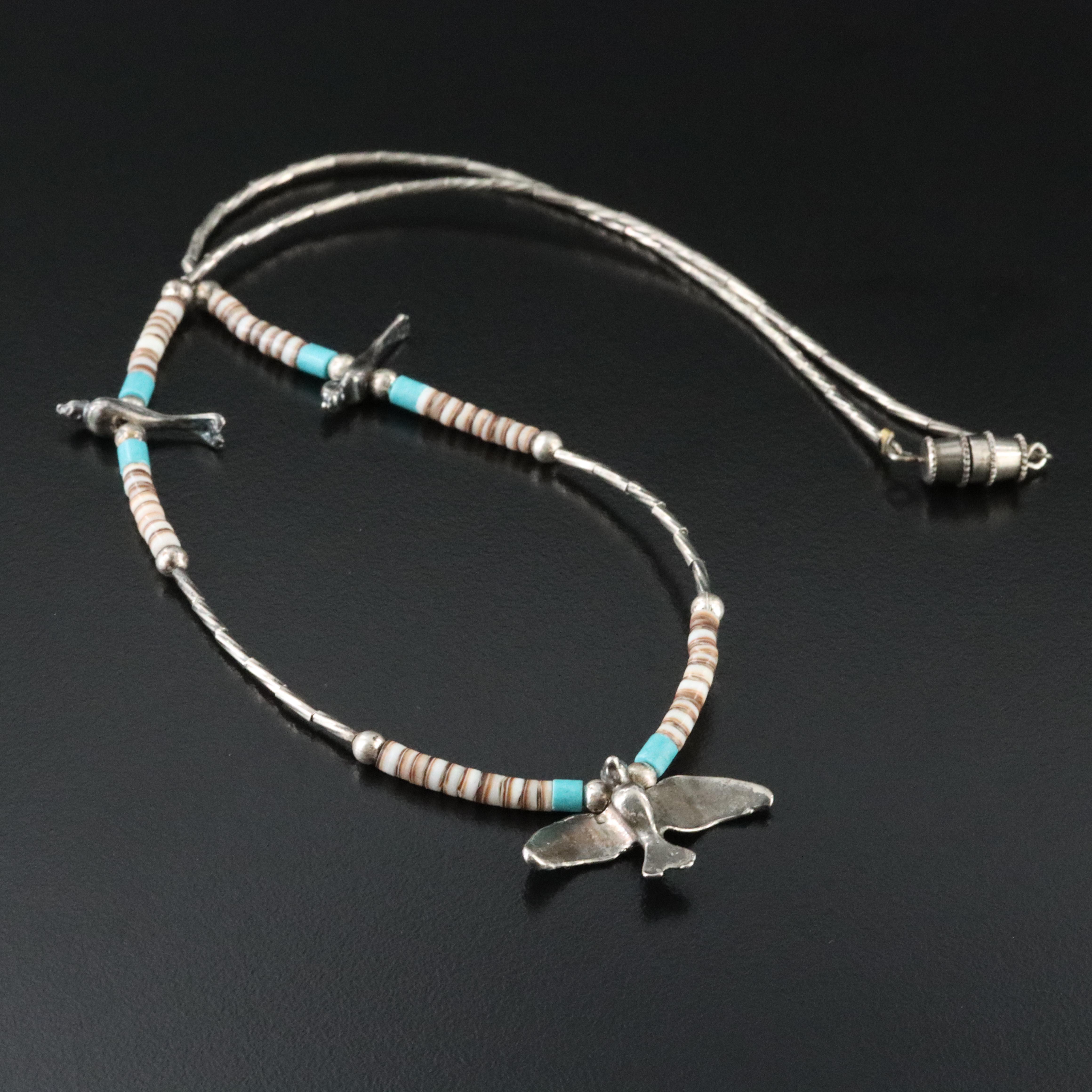 Western Style Bird Necklace with Turquoise and Bone Bead Accents