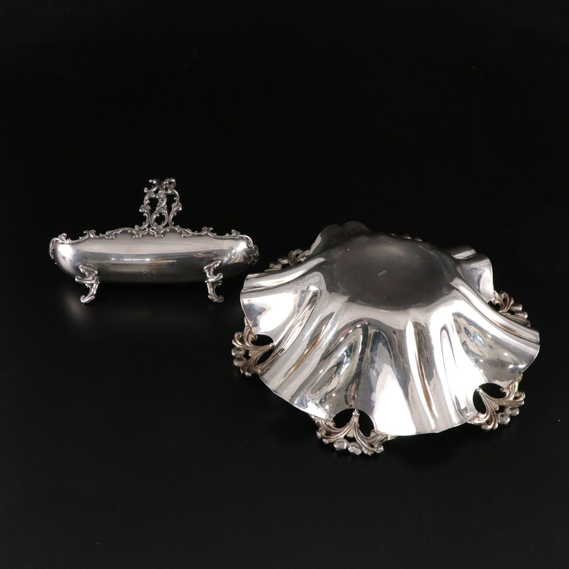 Sterling Handled Salad Tongs with Other Silver Plate Tableware