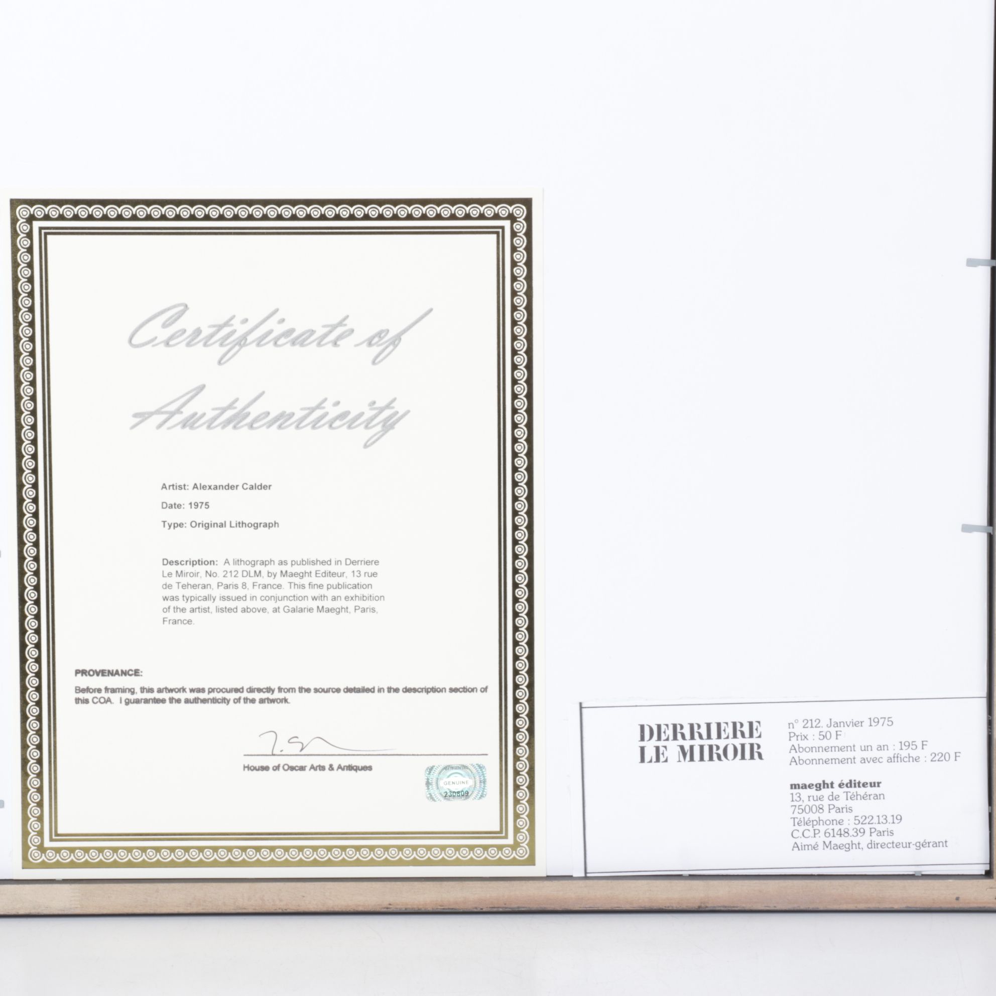 Alexander Calder Color Lithograph for "Derrière le Miroir," 1975