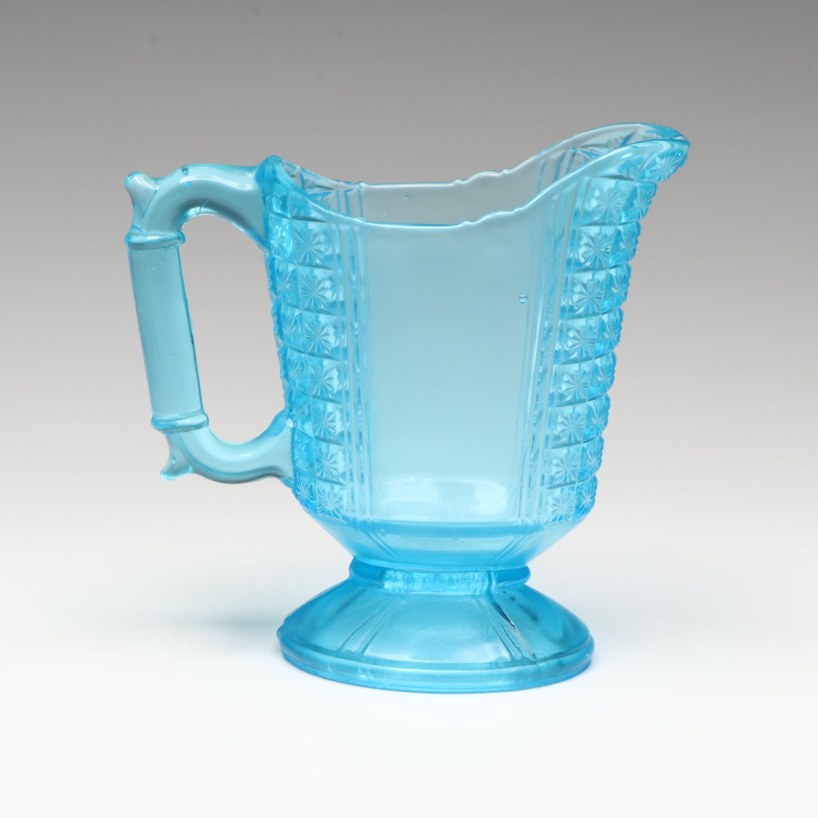 Striped Blue Fenton Glass and Other Pitcher and Sugar Bowl