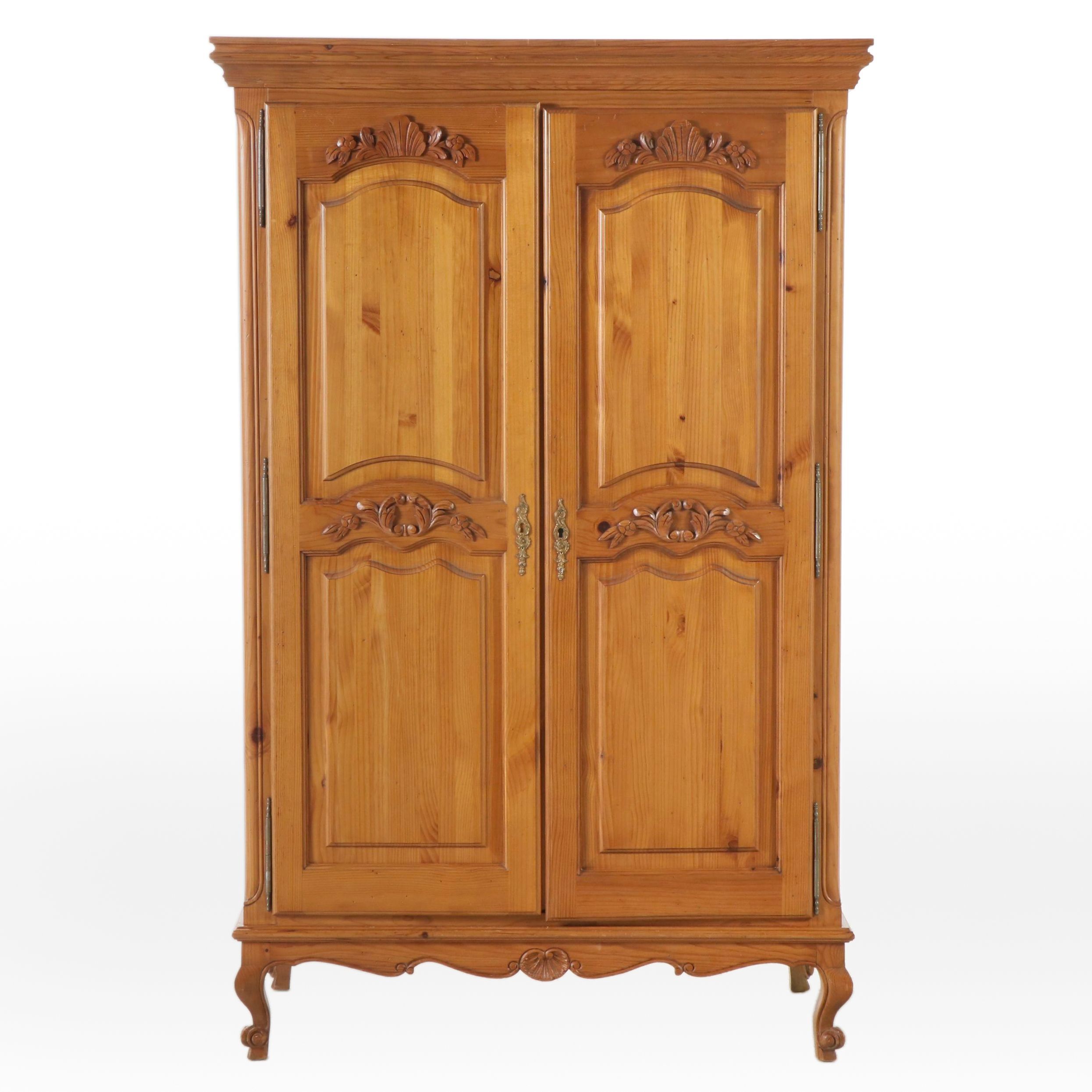 French Provincial Pine Armoire, Late 20th Century