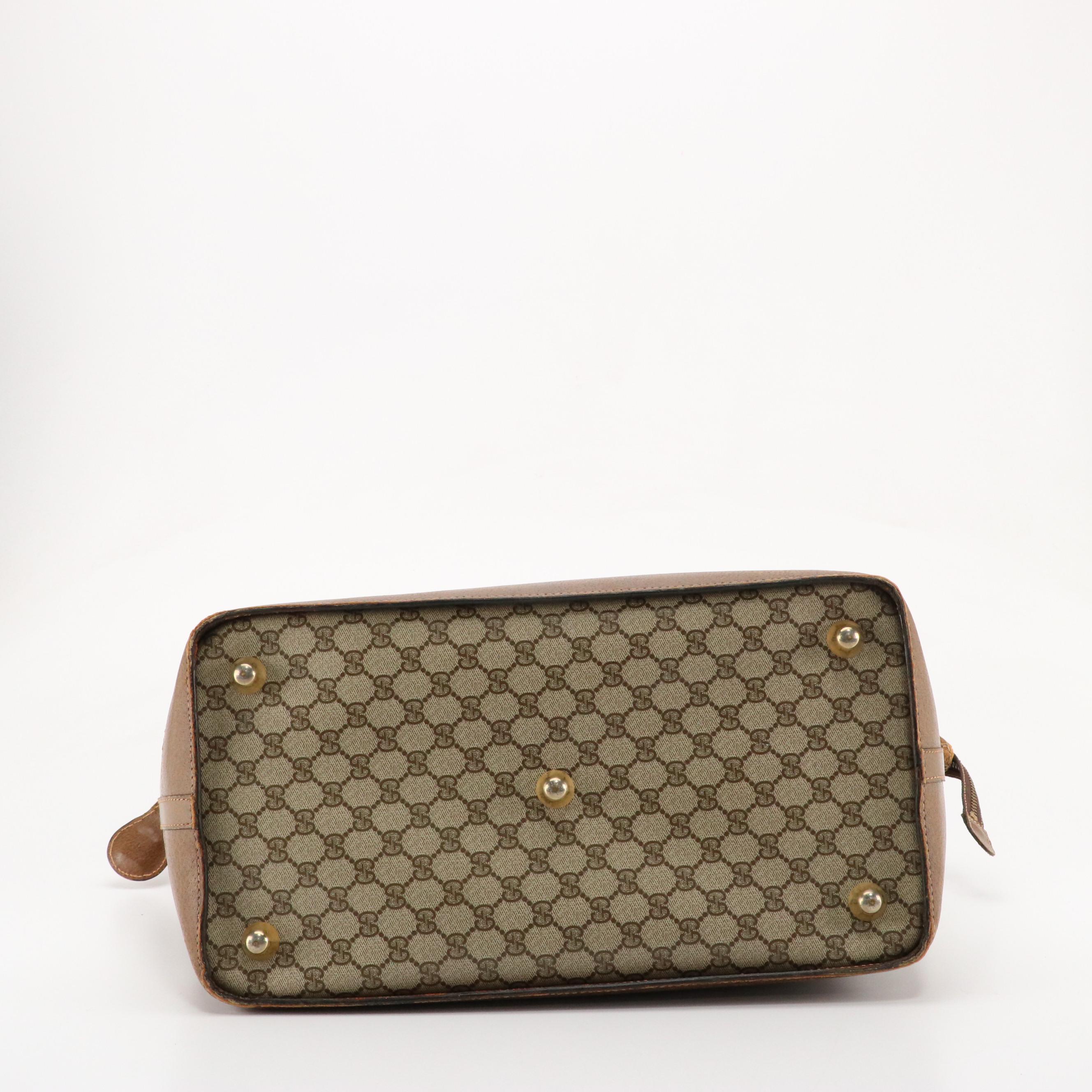 Gucci Travel Bag in GG Supreme Canvas and Brown Cinghiale Leather