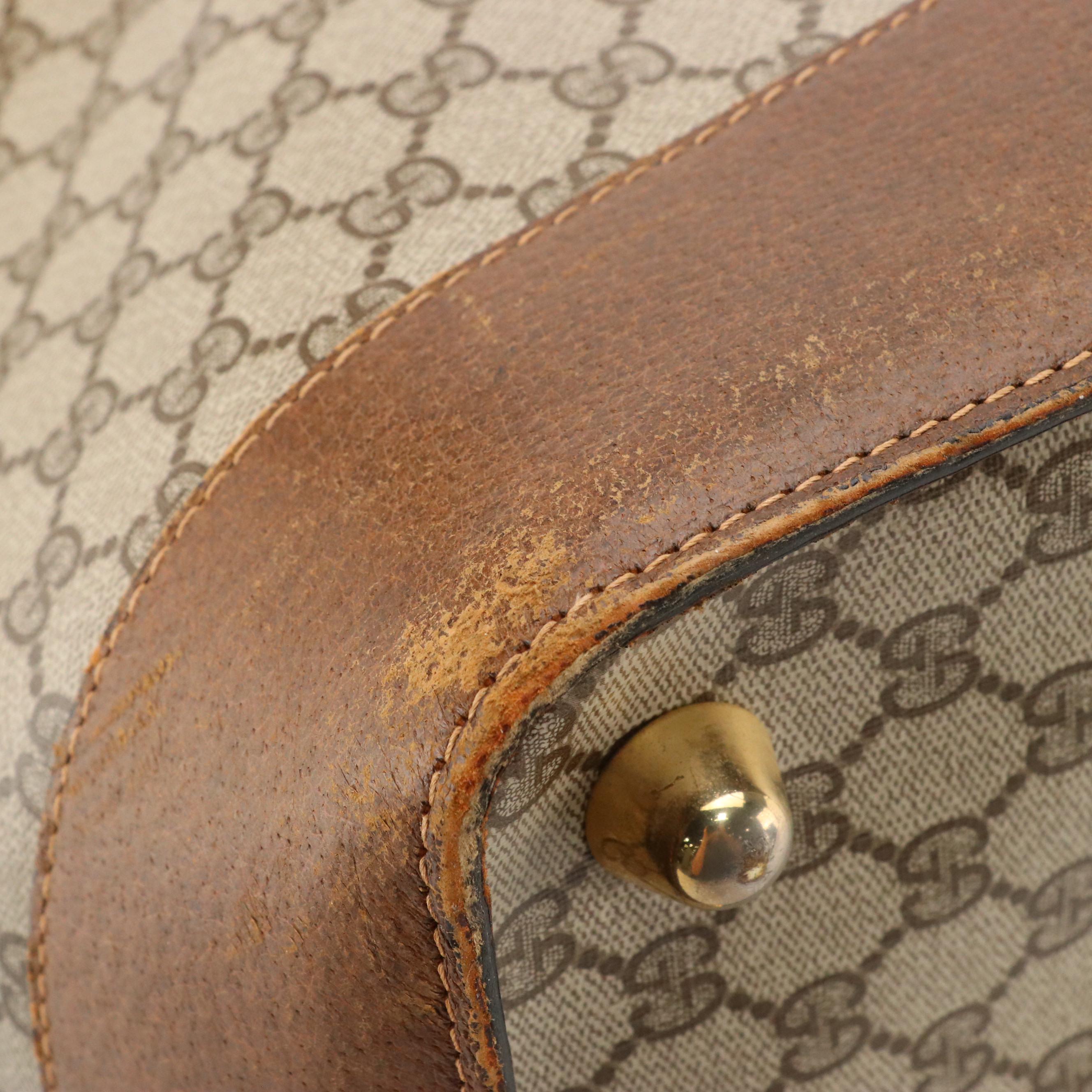 Gucci Travel Bag in GG Supreme Canvas and Brown Cinghiale Leather