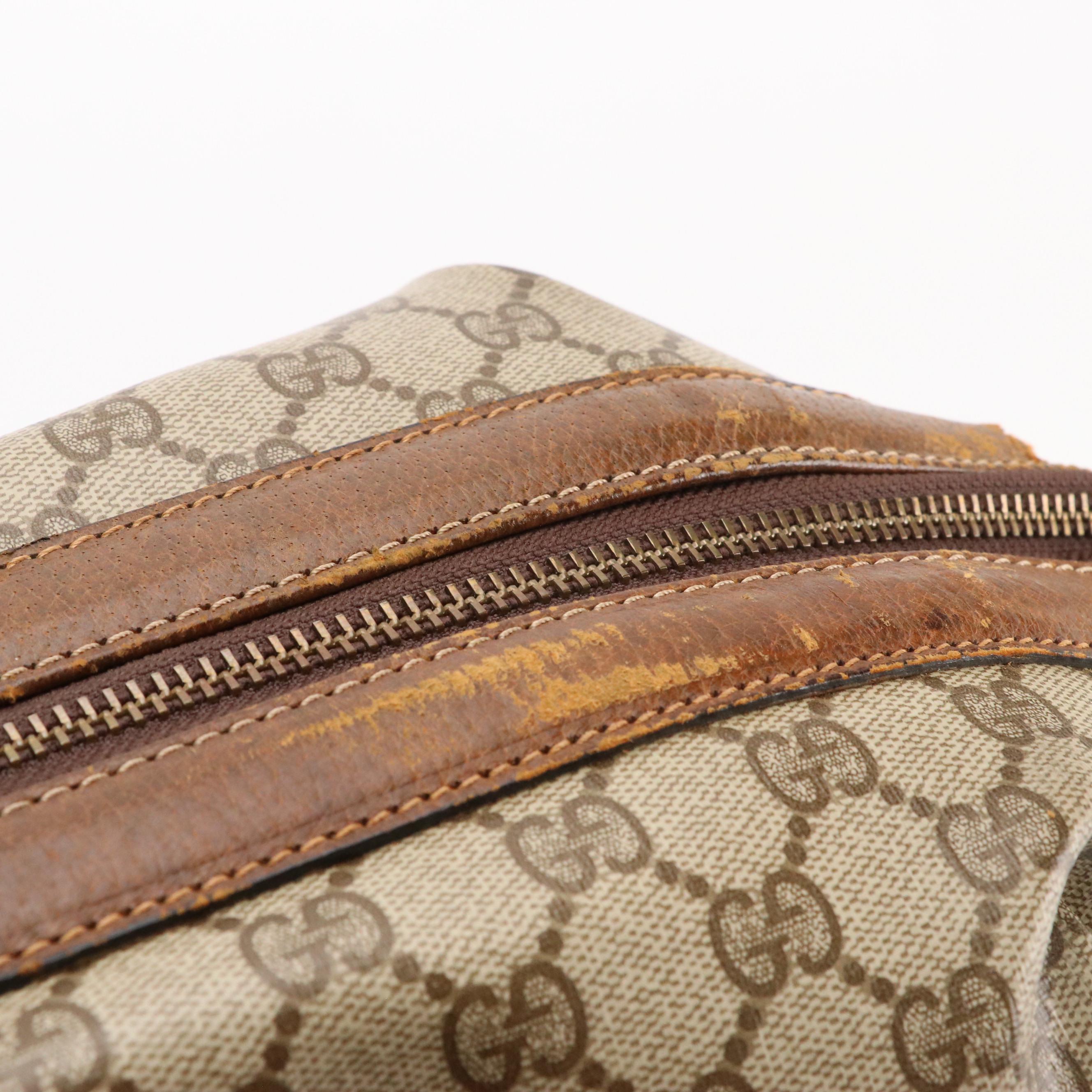 Gucci Travel Bag in GG Supreme Canvas and Brown Cinghiale Leather
