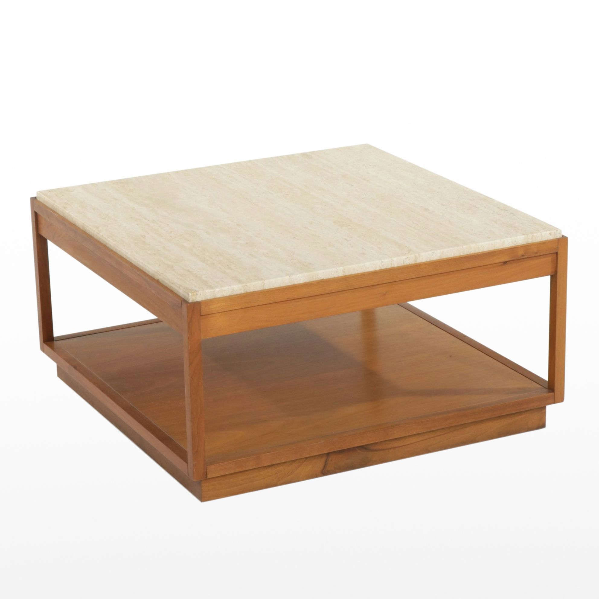 Mid Century Modern Teak Coffee Table with Travertine Top
