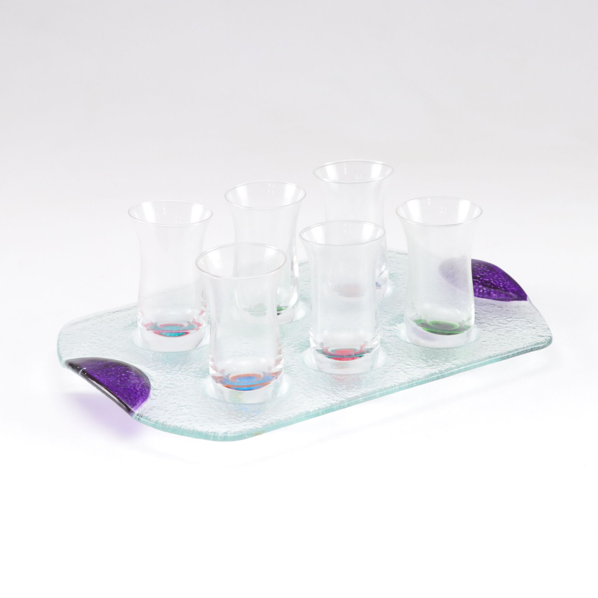 Dansk "Spectra" Colored Glass Cordial & Tray Set