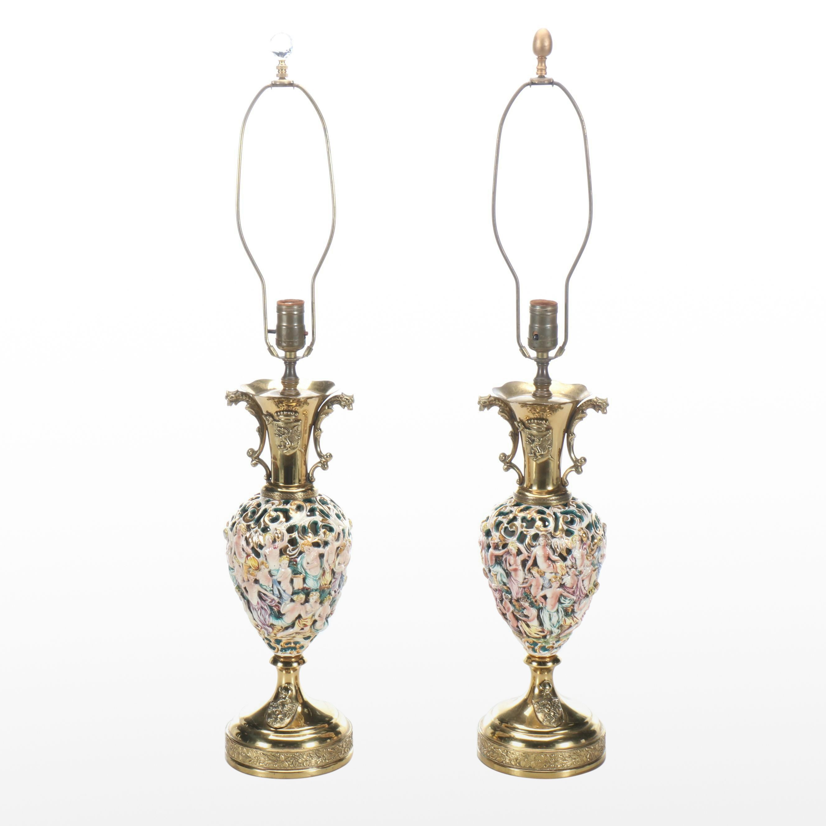 Italian Openwork Capdimonte Neoclassical Style Table Lamps
