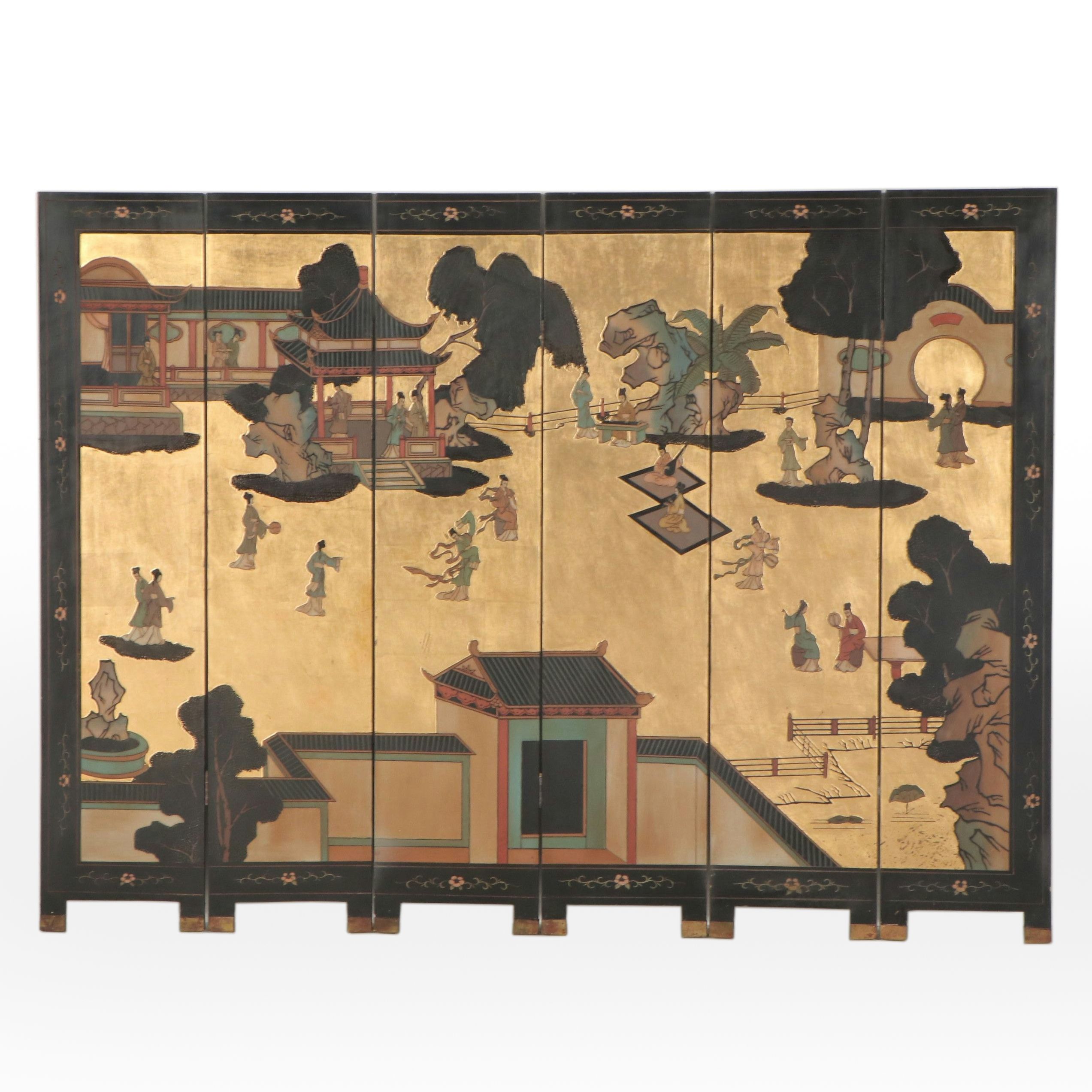 Chinese Gilded Six-Panel Coromandel Screen