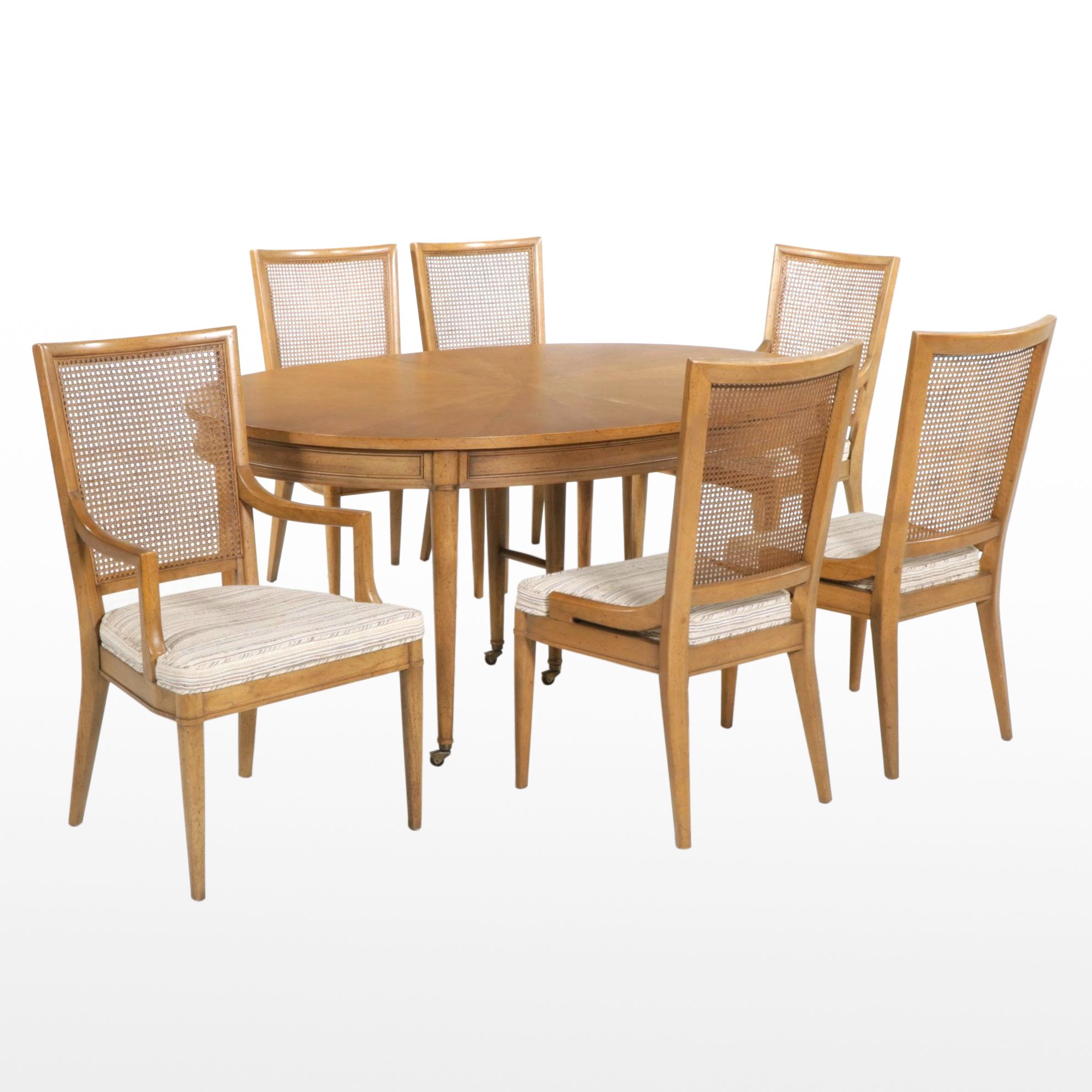 Oval Dining Table with Six Henredon Cane Back Chairs