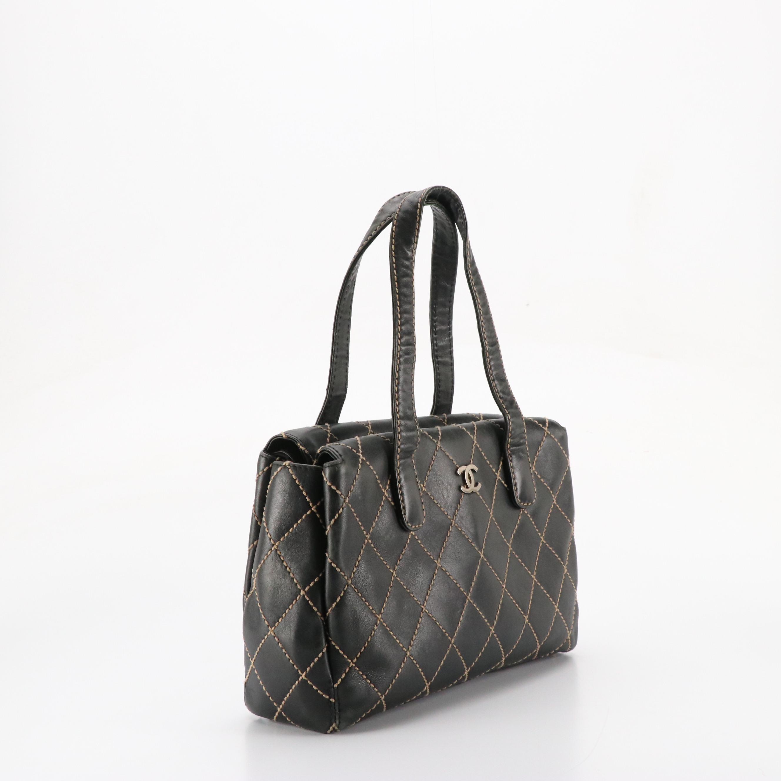 Chanel Wild Stitch Shoulder Satchel in Black Quilted Calfskin