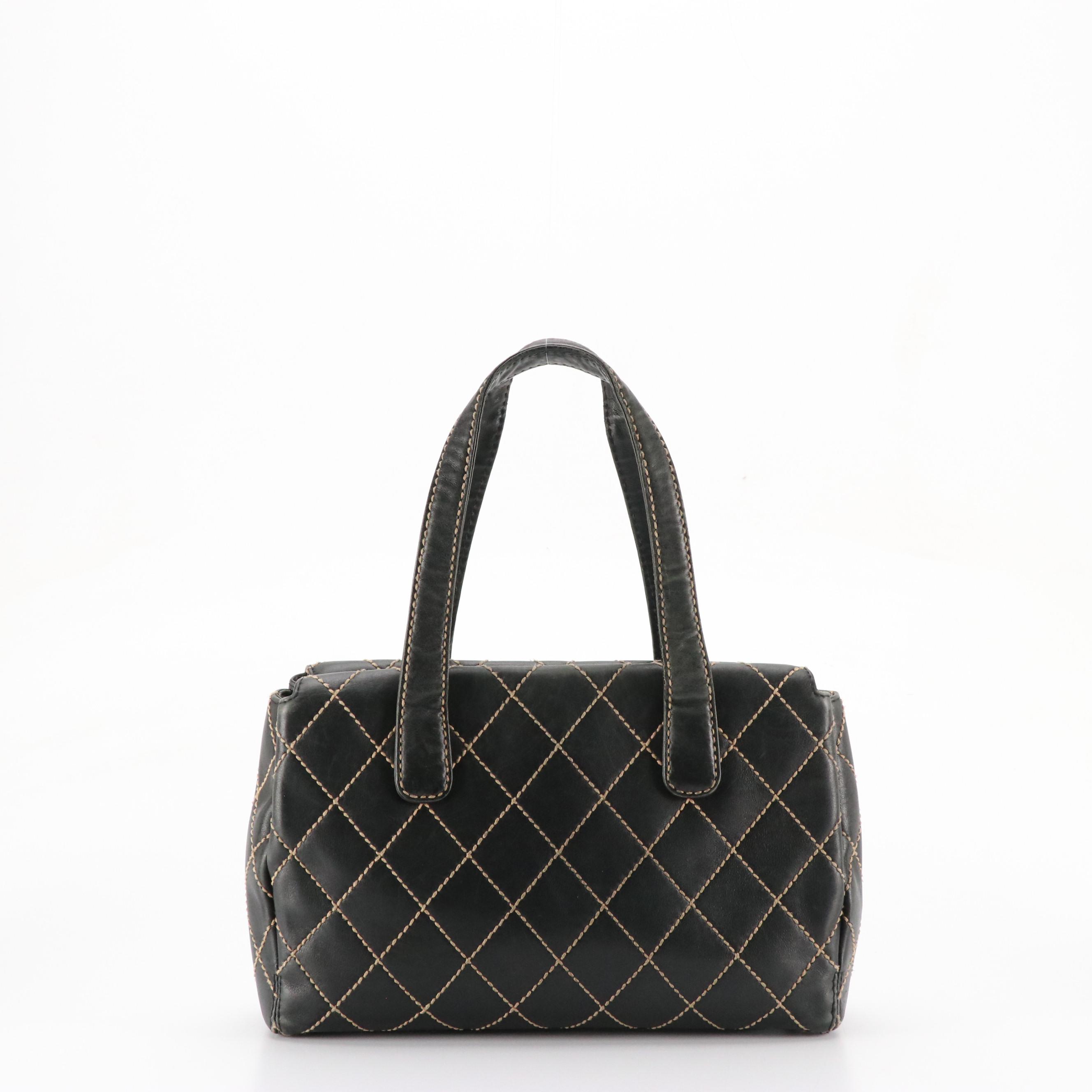 Chanel Wild Stitch Shoulder Satchel in Black Quilted Calfskin