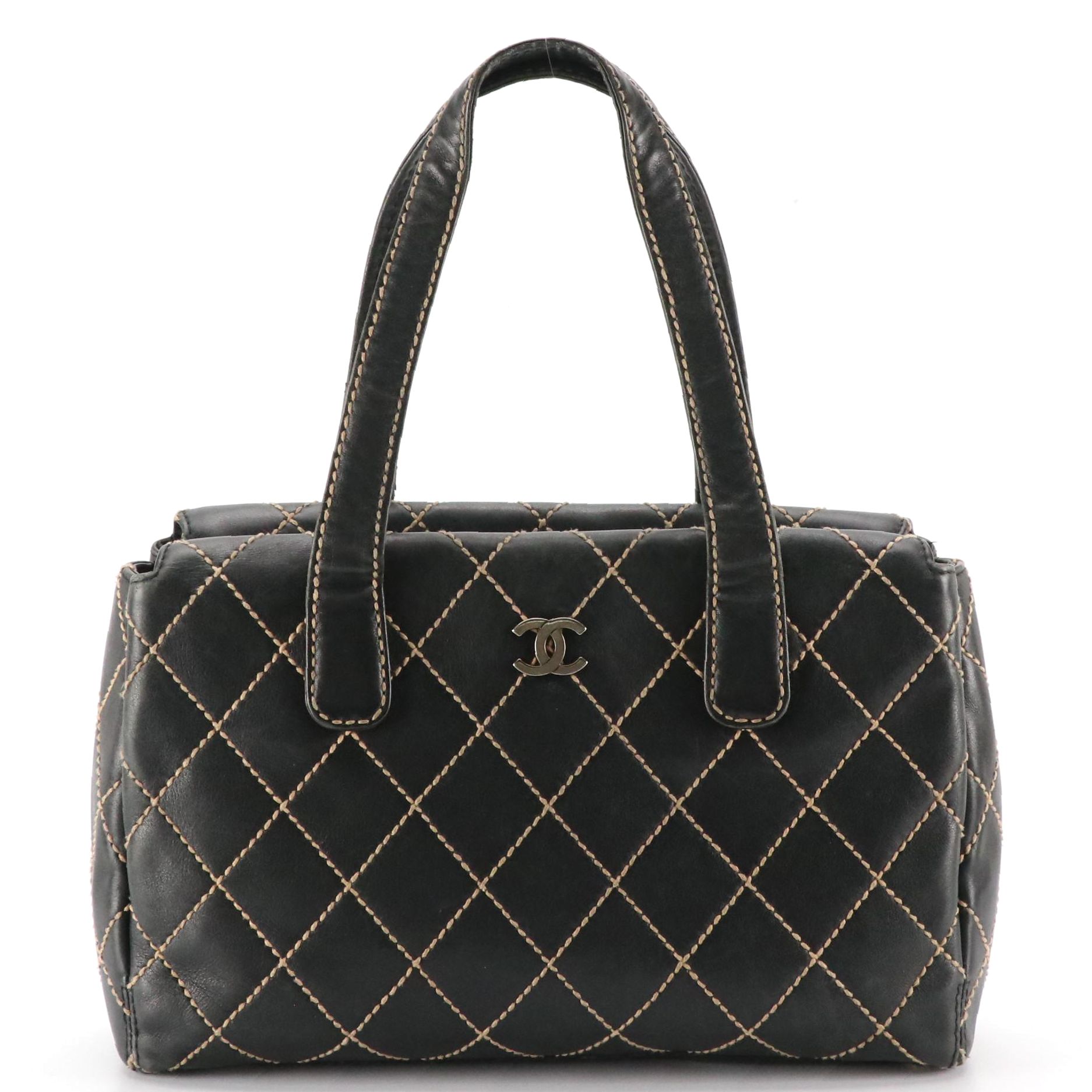 Chanel Wild Stitch Shoulder Satchel in Black Quilted Calfskin