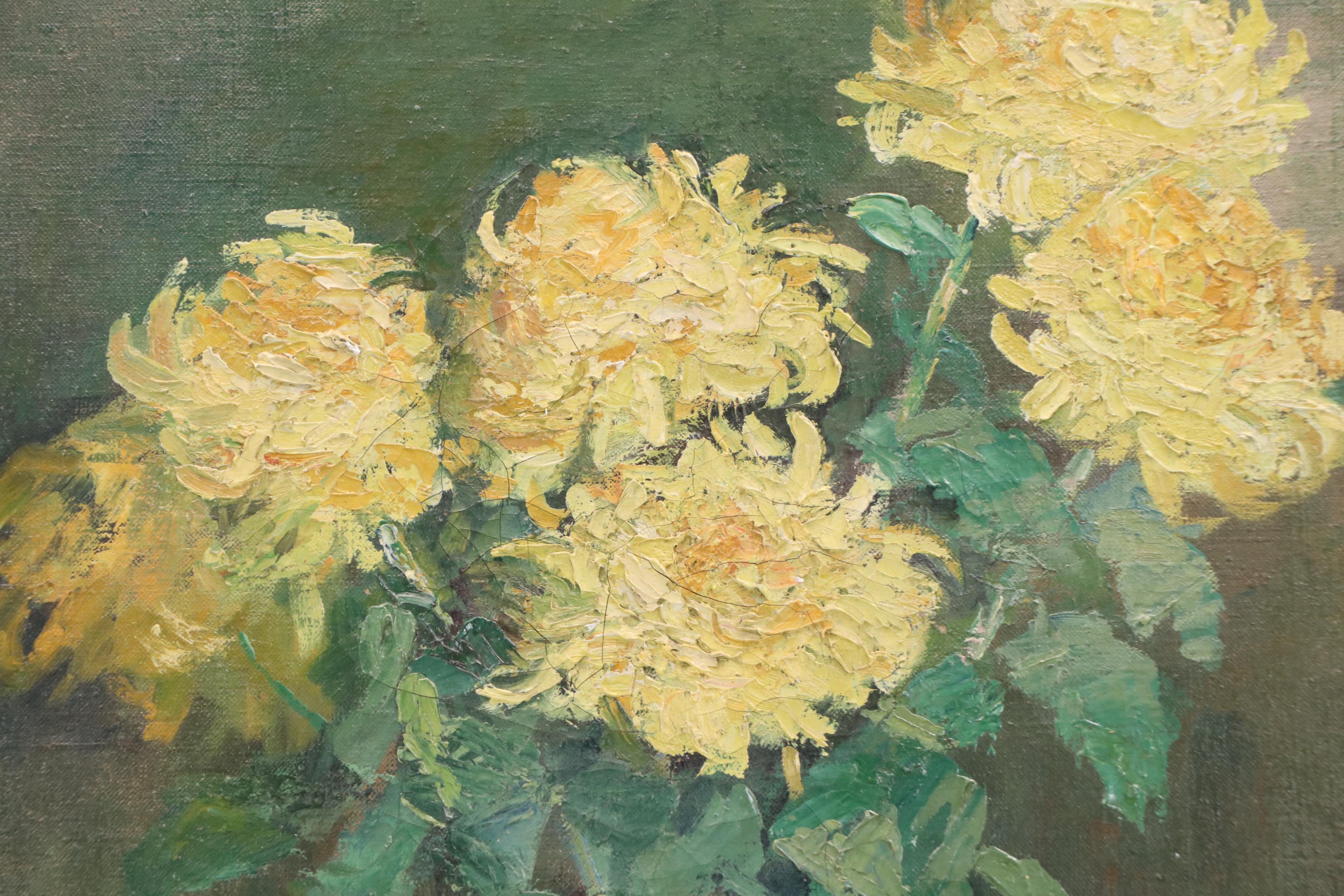 Helen M. Goodwin Floral Still Life Oil Painting of Chrysanthemums, Early 20th C.