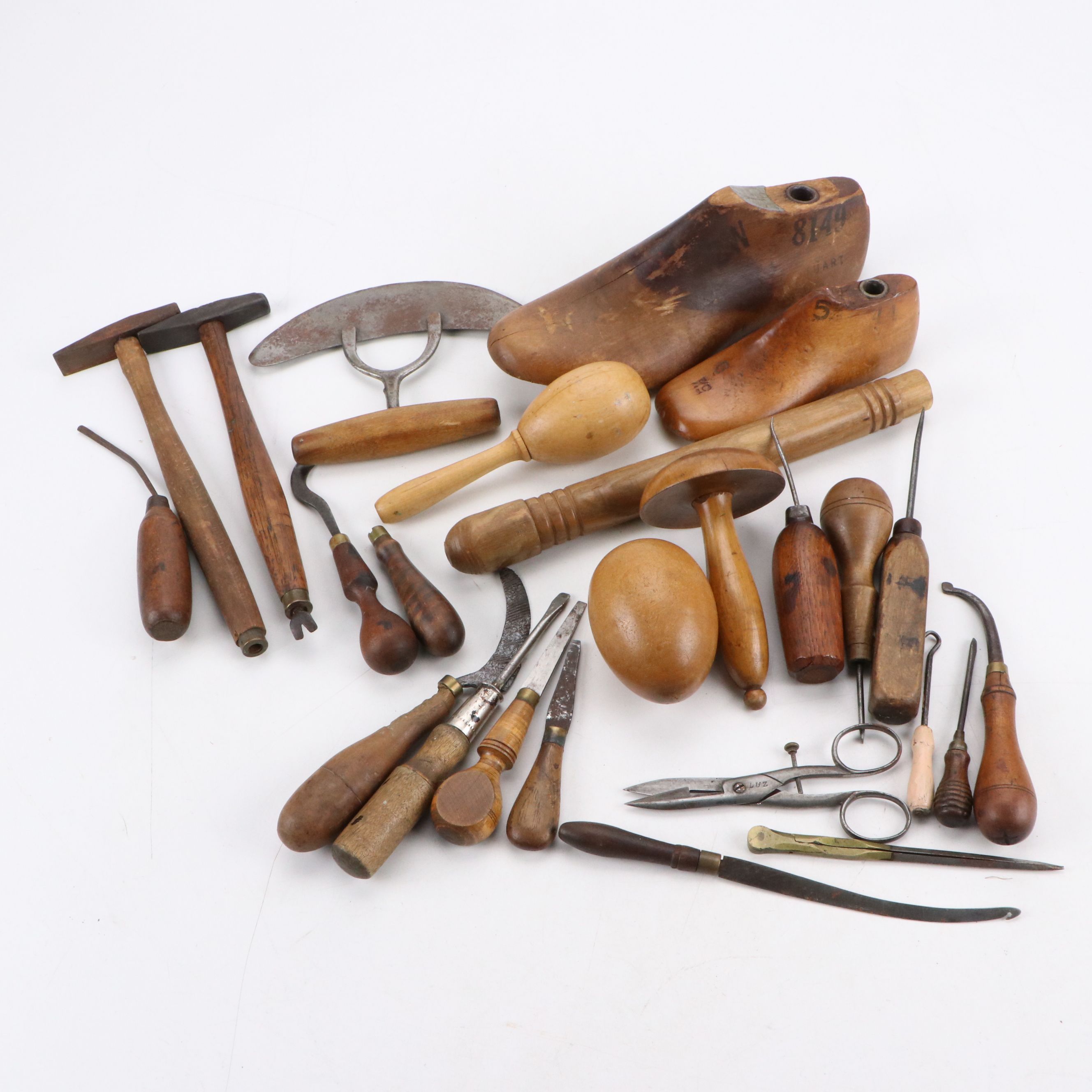 Cobbler's Wooden Hand Tools and Shoe Forms