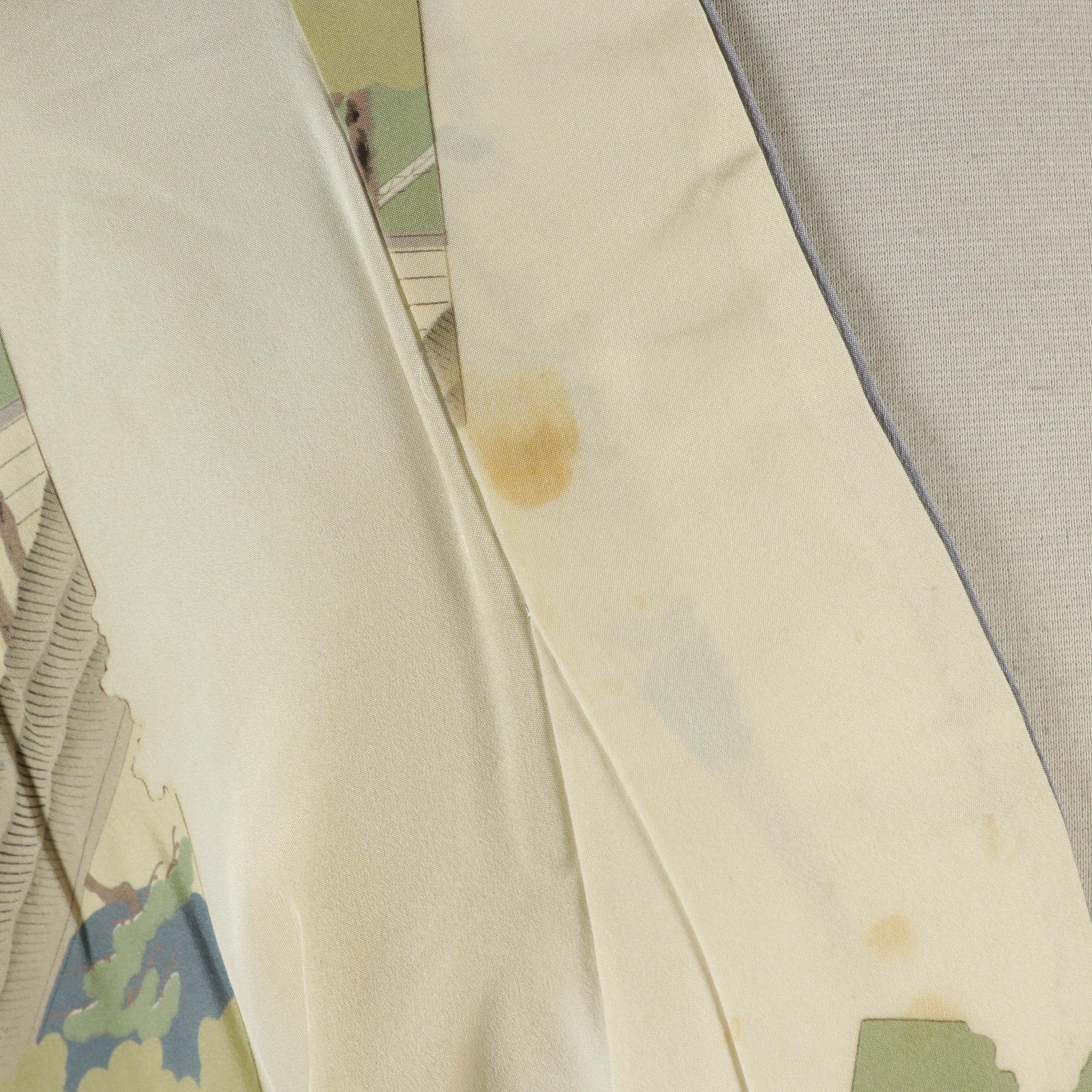 Japanese Furisode Kimono in Patterned Silk with Display Rod