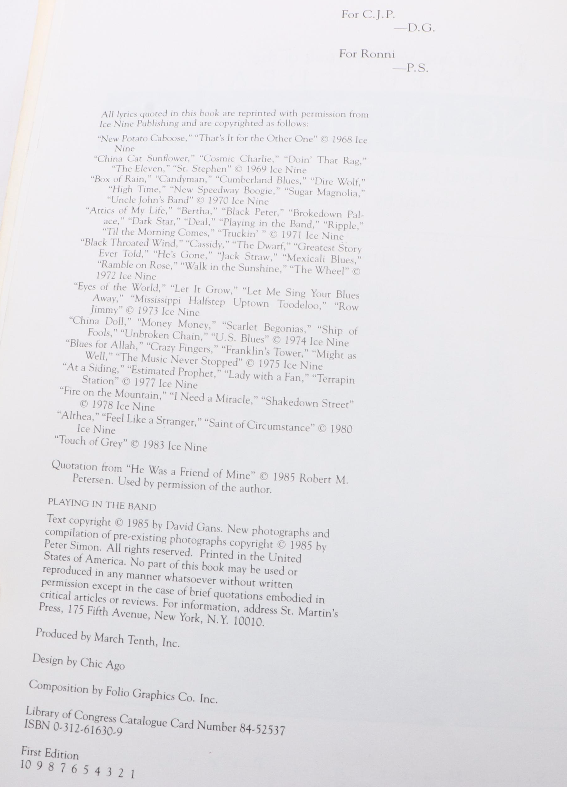 Jerry Garcia and Mickey Hart Signed First Edition "Playing in the Band," 1985