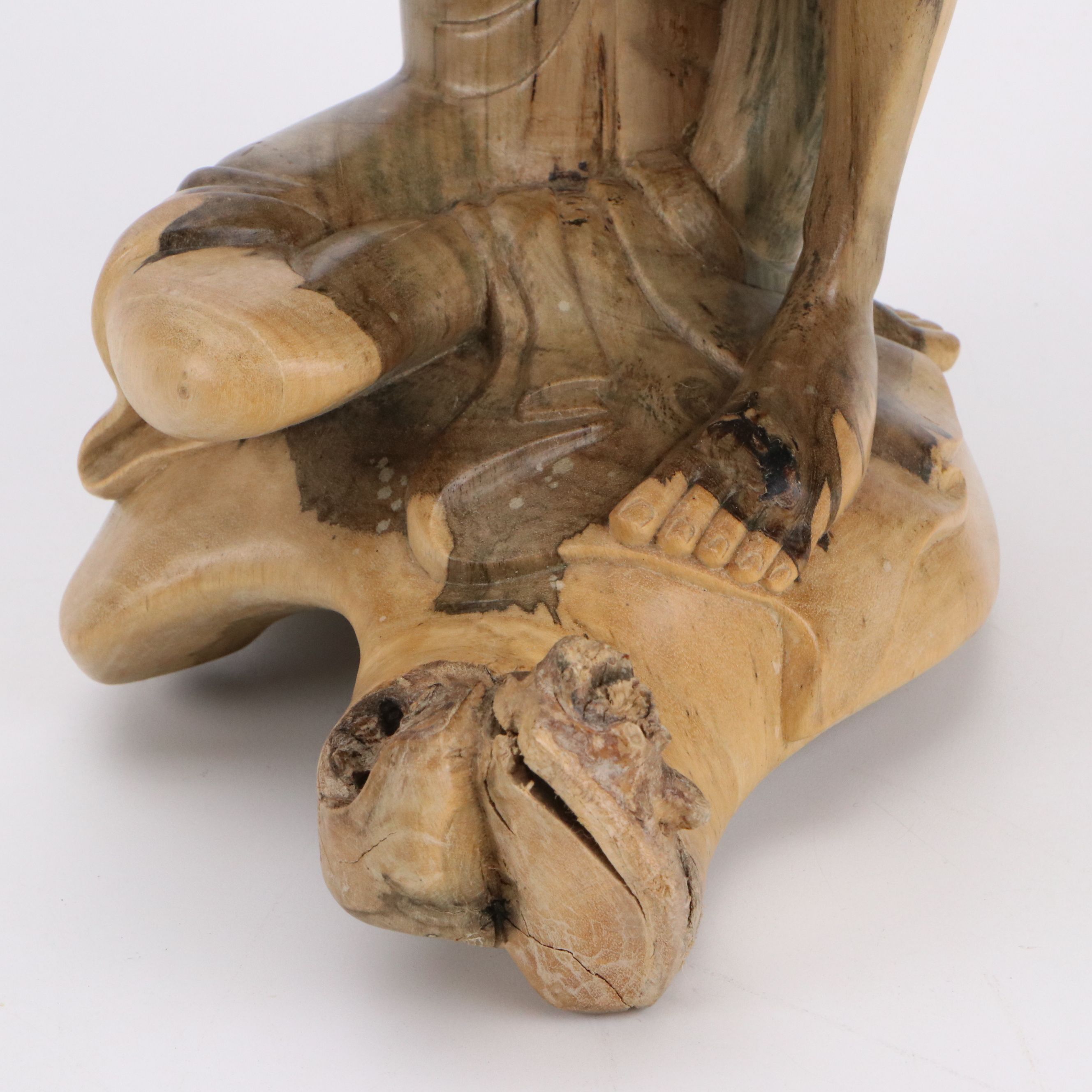 Abstract Praying Figure Carved Cedar Wood Sculpture