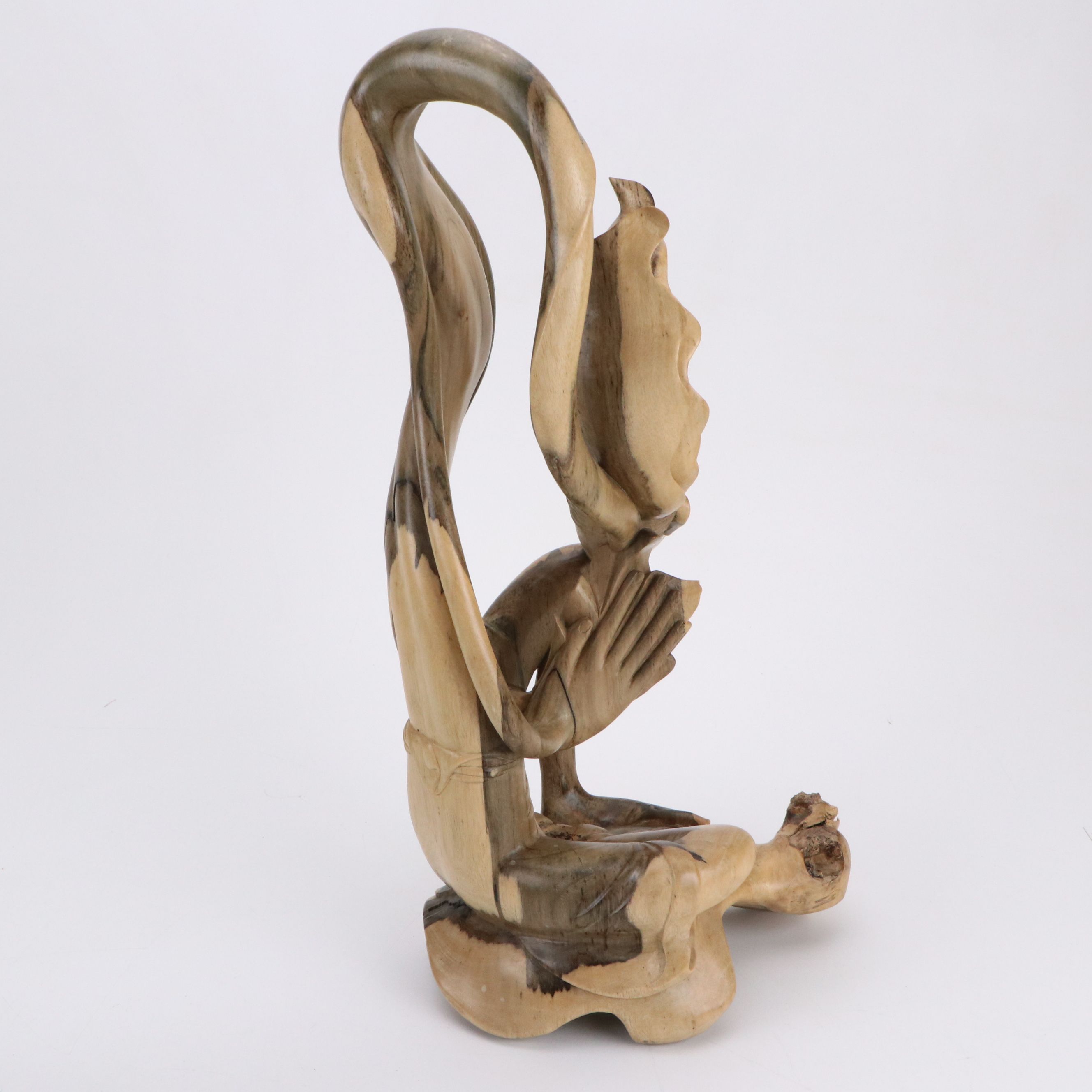 Abstract Praying Figure Carved Cedar Wood Sculpture