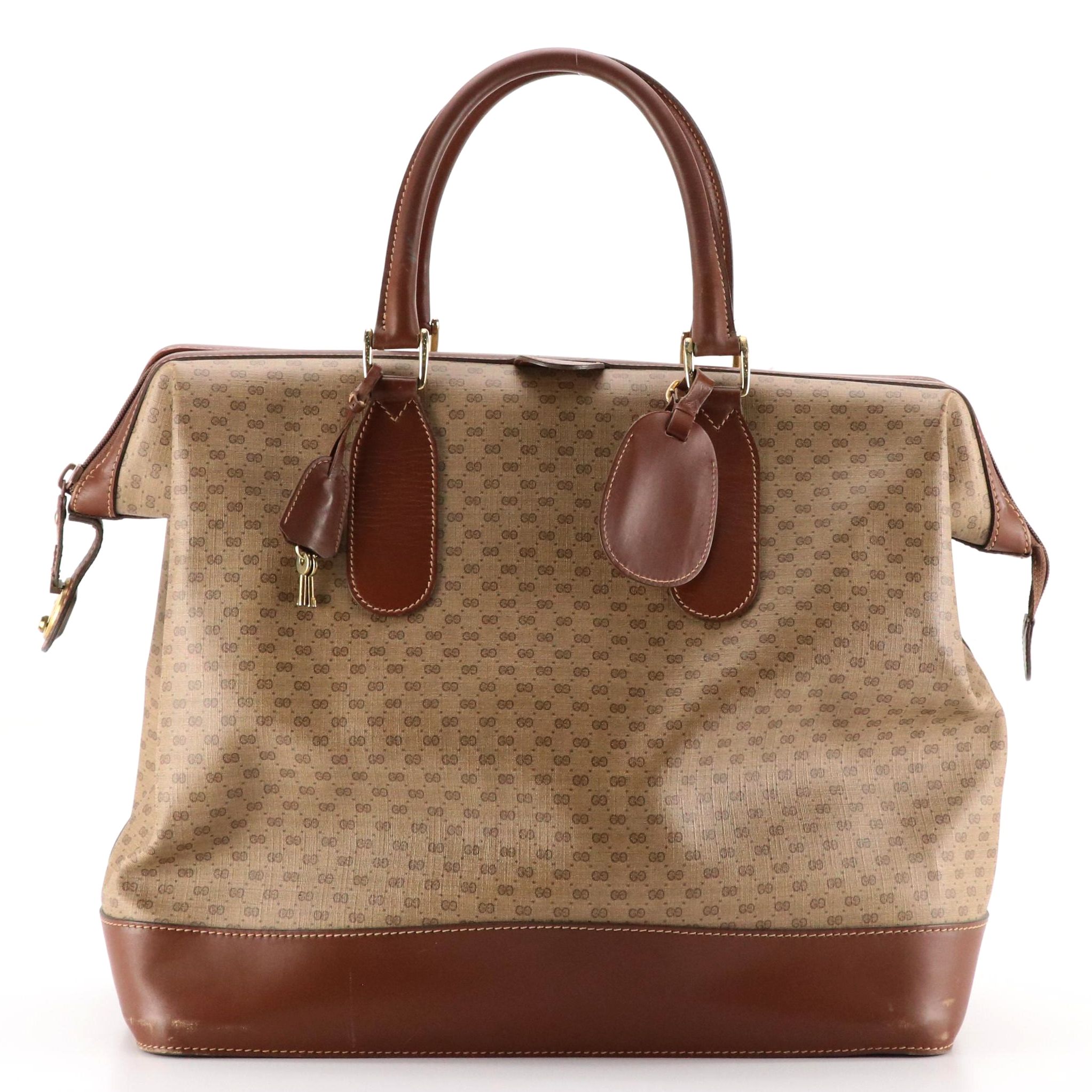 Gucci Locking Weekender Bag 45 in Micro GG Supreme Canvas with Leather Trim