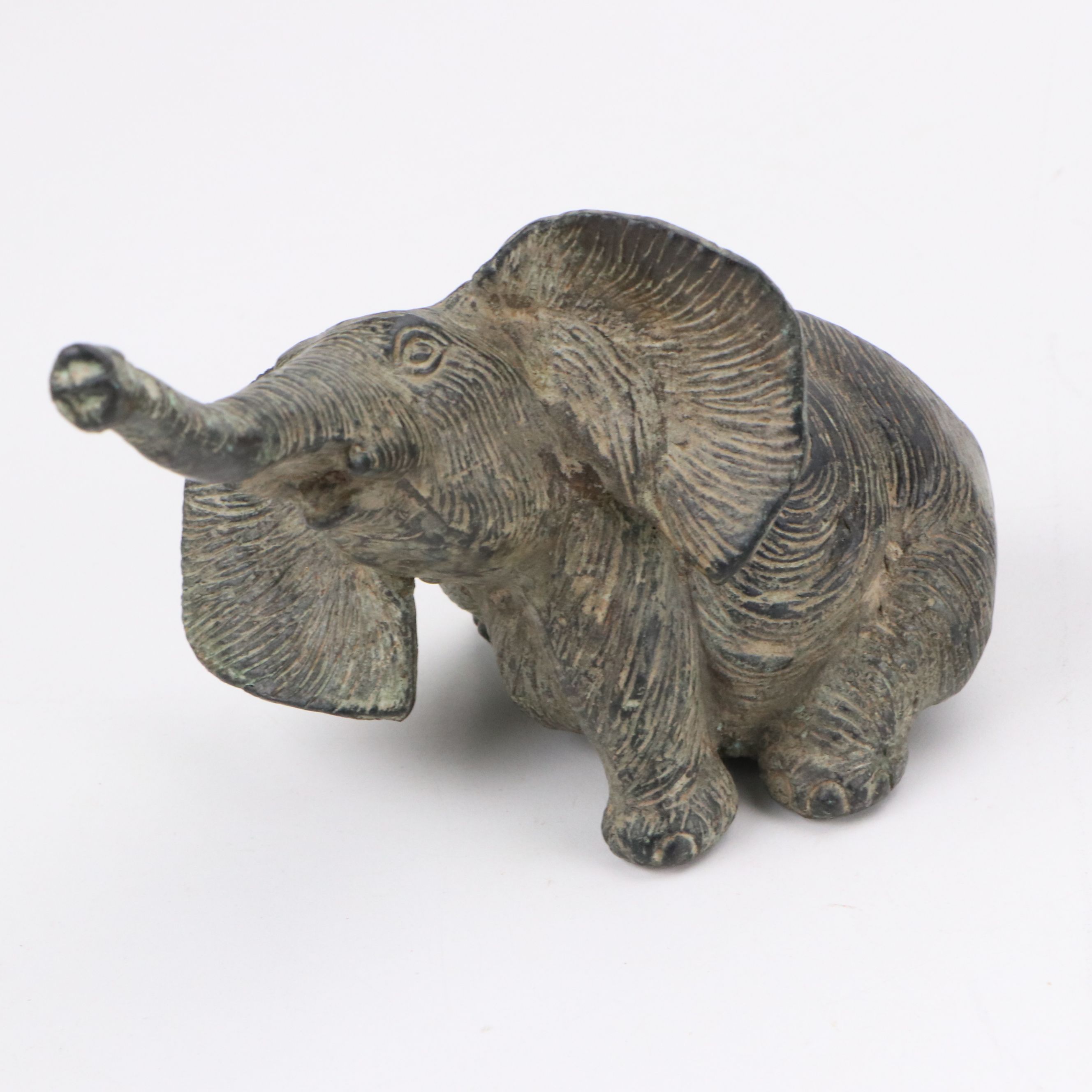 Persian Qalamdan Box with Stone Elephant and Brass Candlesticks